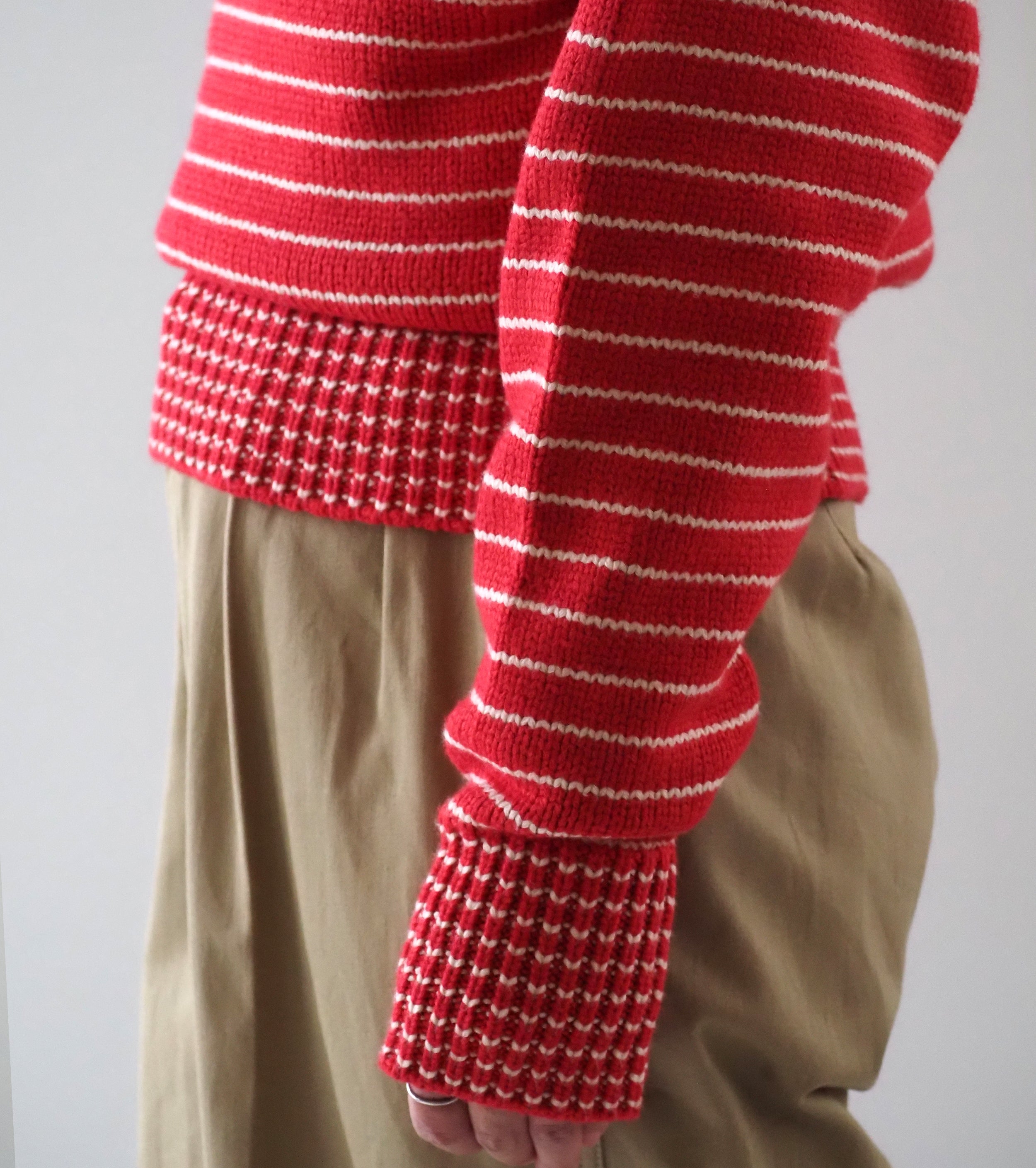 L.L.Bean JAPAN EDITION Women's Wayne Sailor Sweater , Red × Ivory