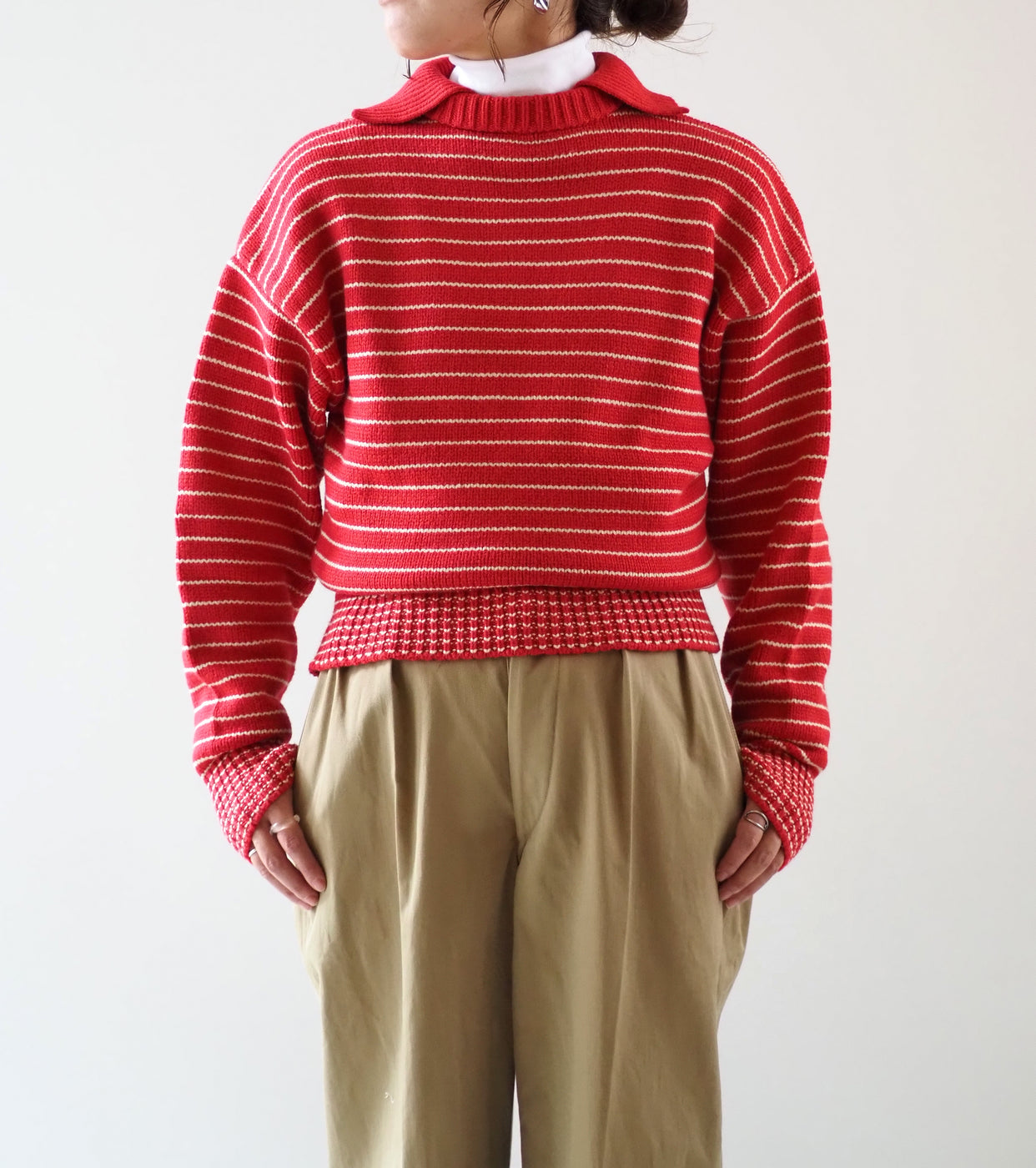 L.L.Bean JAPAN EDITION Women's Wayne Sailor Sweater , Red × Ivory