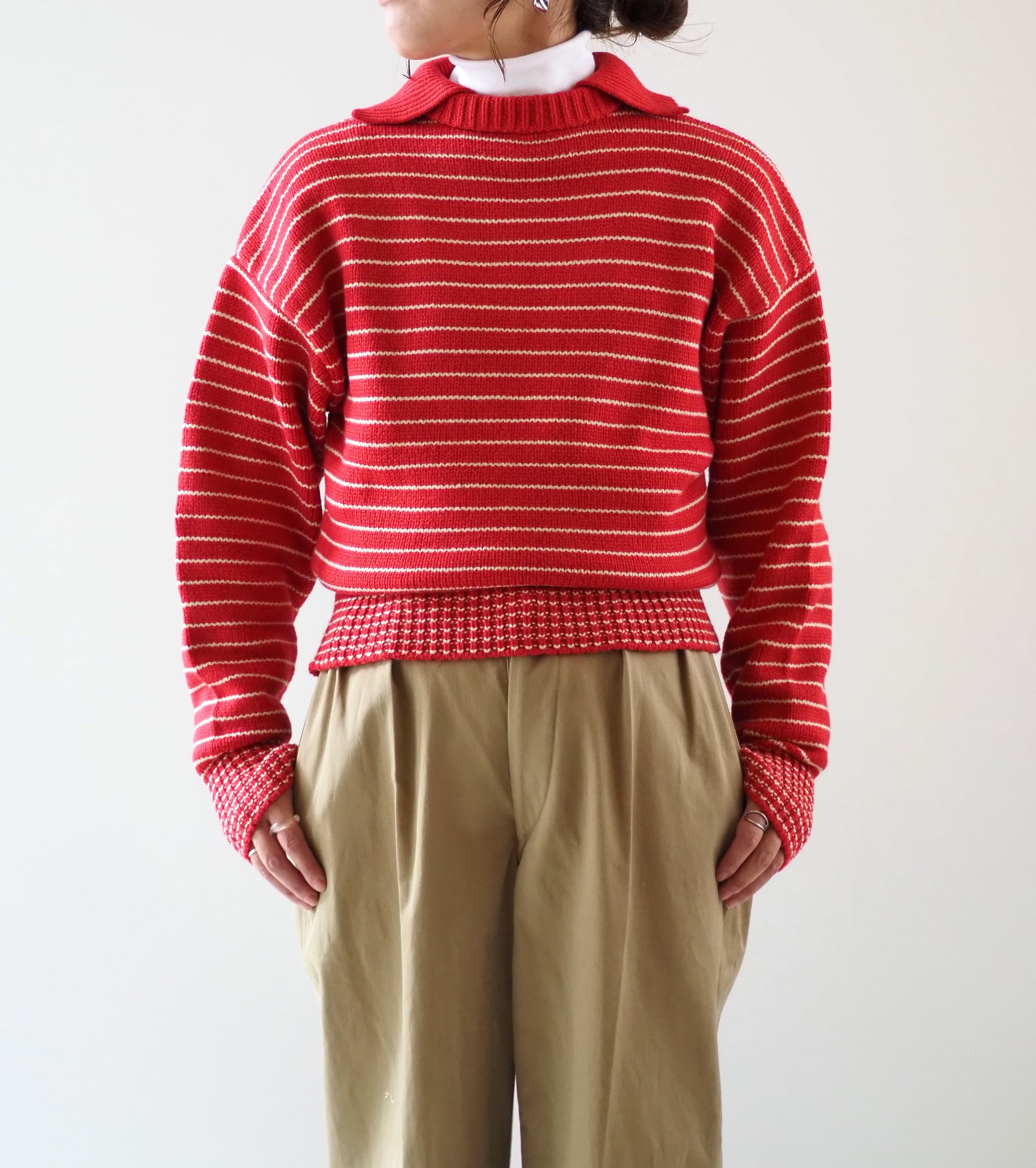 L.L.Bean JAPAN EDITION Women's Wayne Sailor Sweater , Red × Ivory