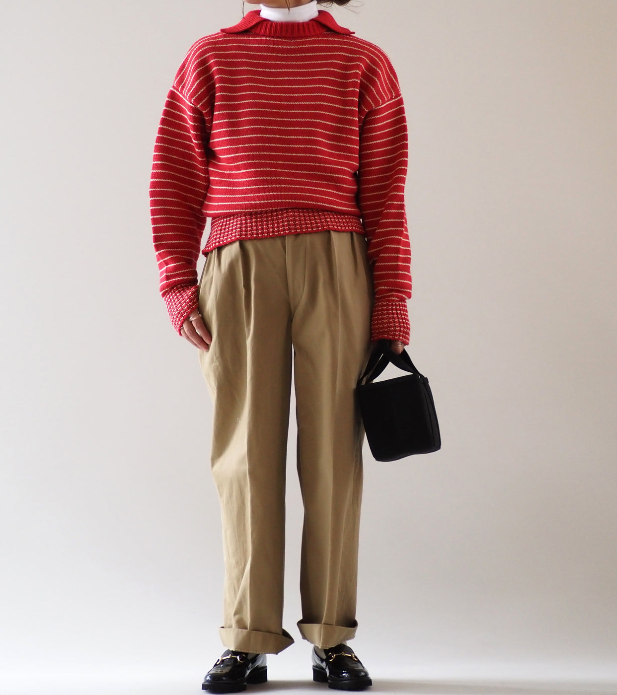 L.L.Bean JAPAN EDITION Women's Wayne Sailor Sweater , Red × Ivory
