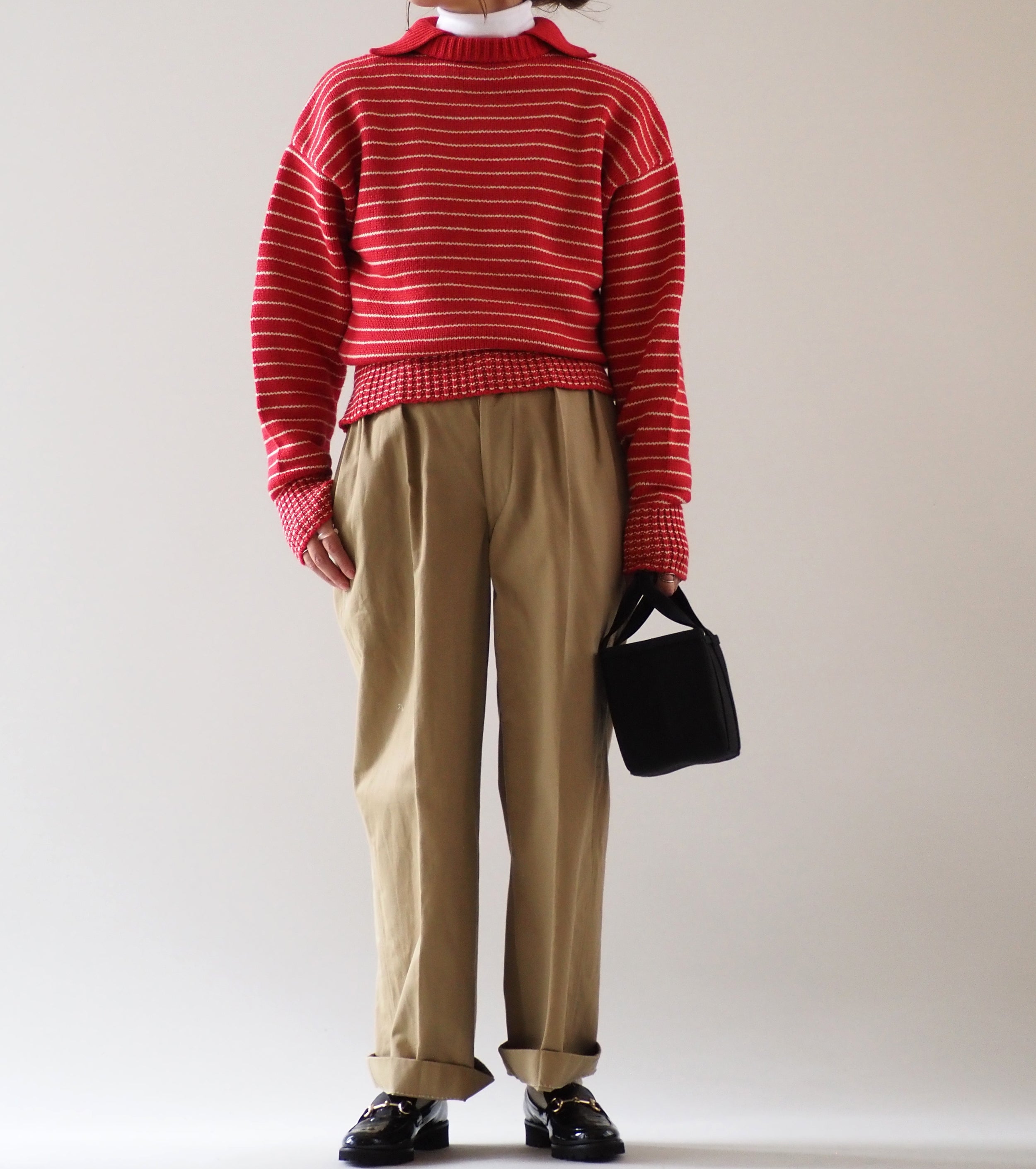 L.L.Bean JAPAN EDITION Women's Wayne Sailor Sweater , Red × Ivory