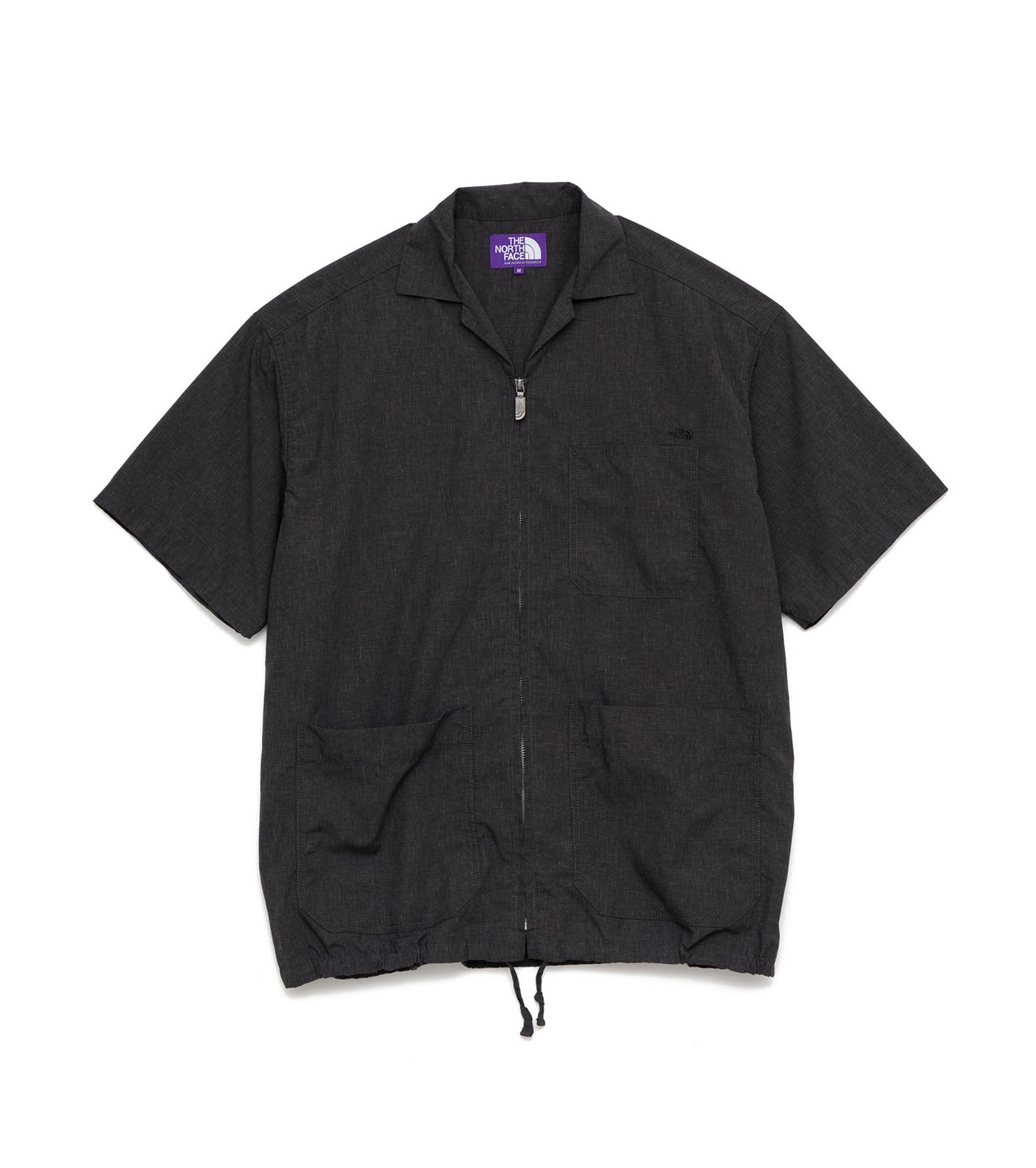 Polyester Linen Field Half-Sleeve Zip Shirt, Black