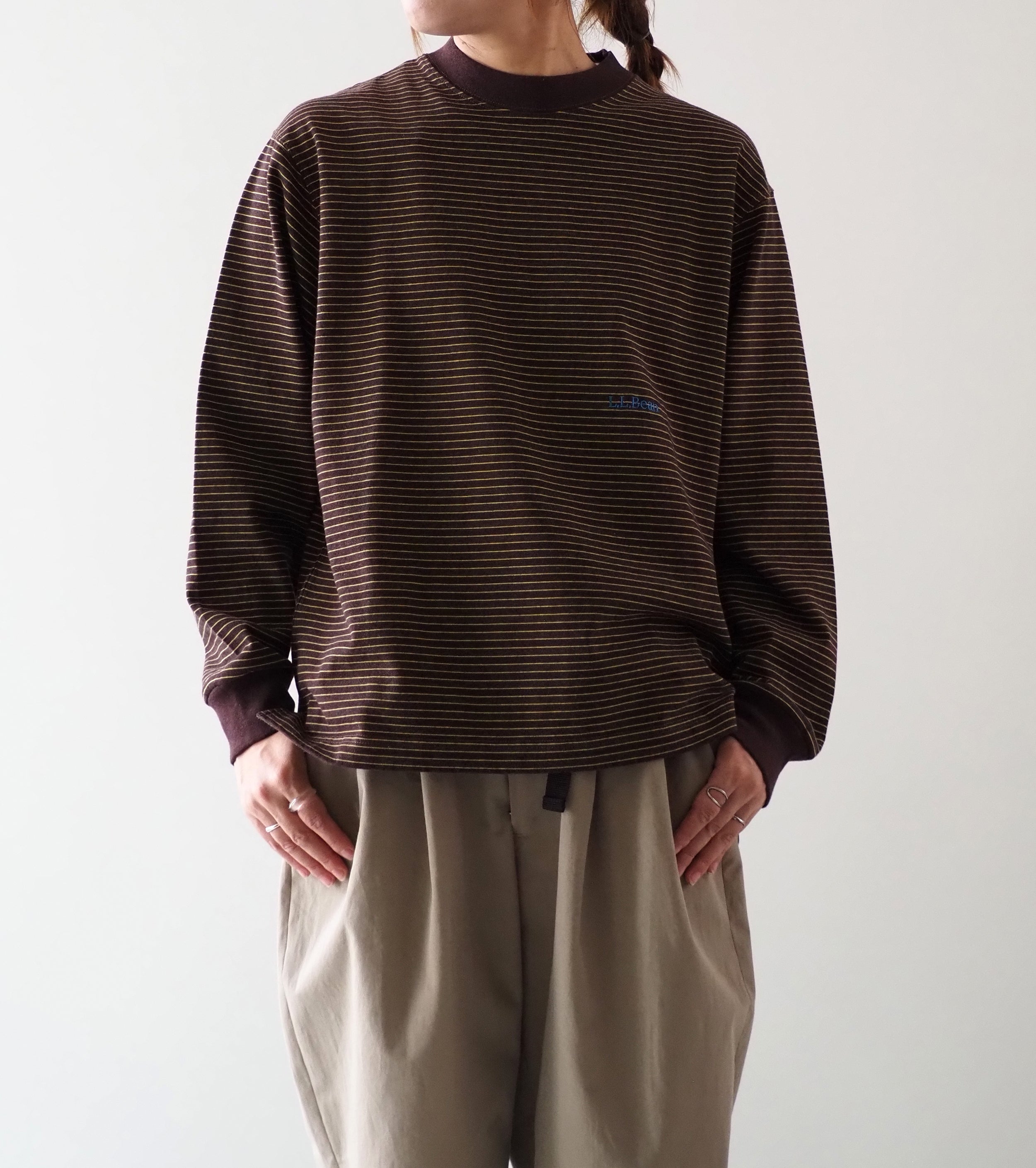 L.L.Bean JAPAN EDITION Women's Union Long-Sleeve Striped Tee , Brown × Yellow × Blue