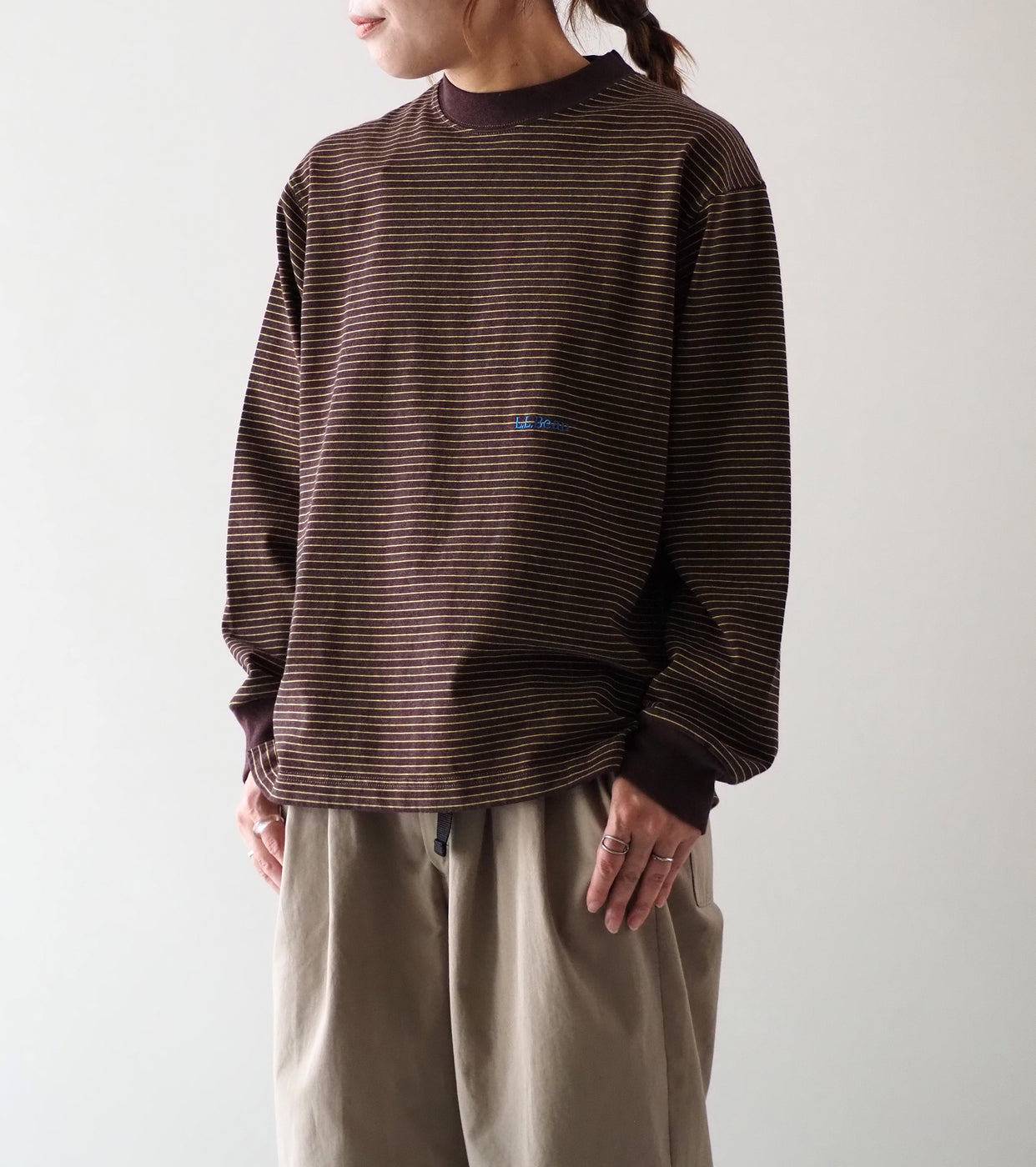 L.L.Bean JAPAN EDITION Women's Union Long-Sleeve Striped Tee , Brown × Yellow × Blue