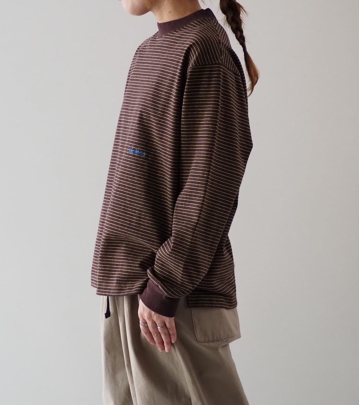 L.L.Bean JAPAN EDITION Women's Union Long-Sleeve Striped Tee , Brown × Yellow × Blue