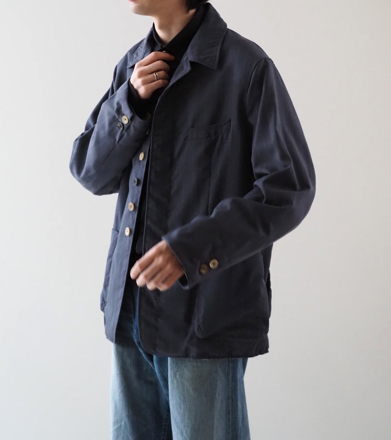 MAATEE & SONS GATHER JACKET"RODIN", Deep Navy Stripe