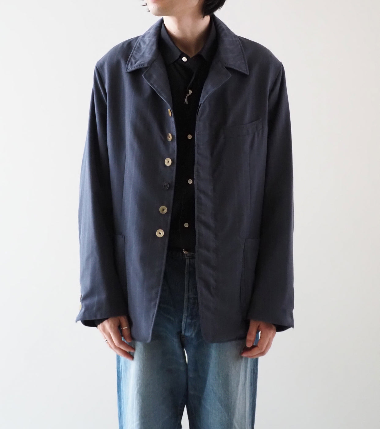 MAATEE & SONS GATHER JACKET"RODIN", Deep Navy Stripe