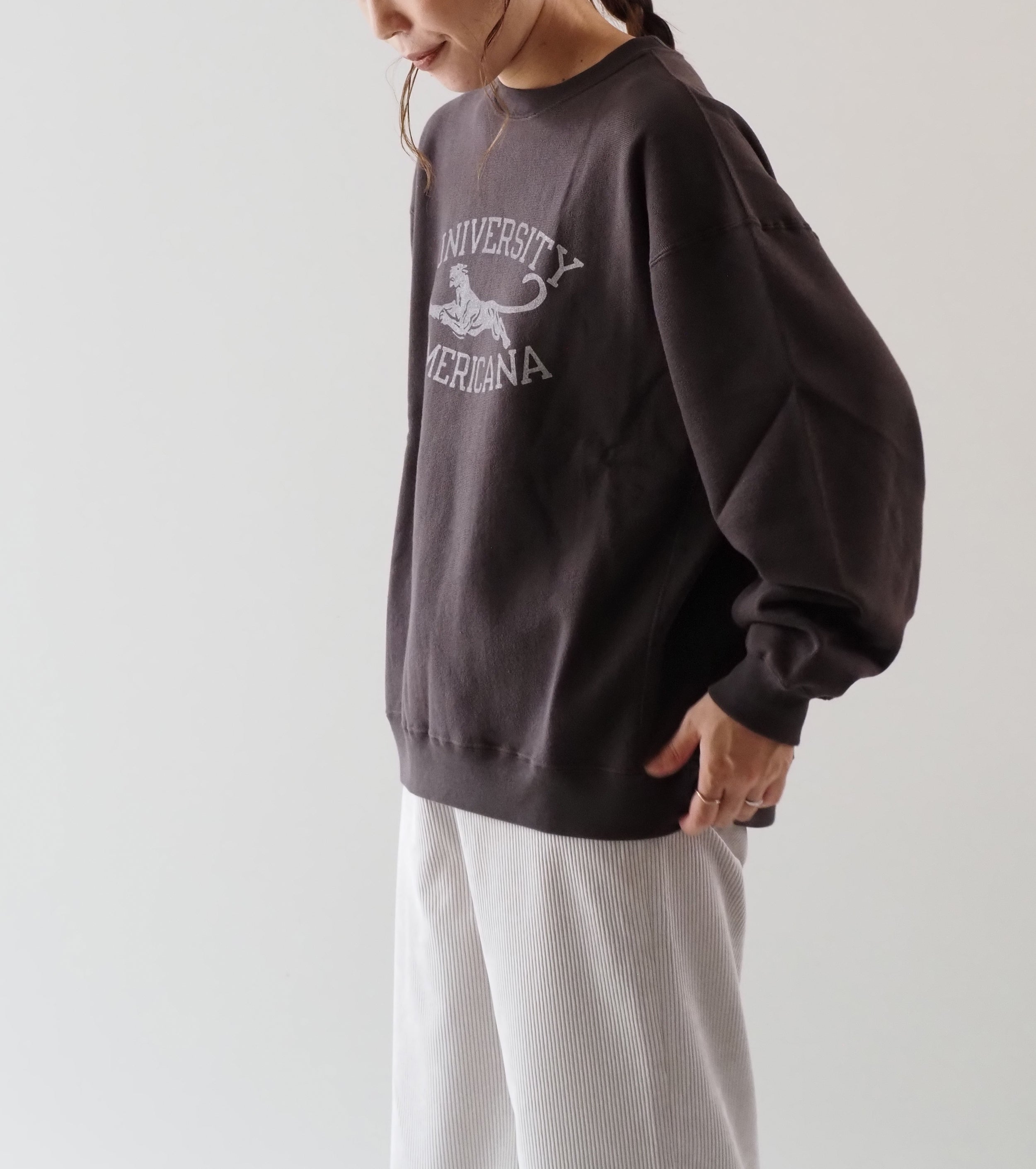 Americana Reverse Weave Crew neck Sweat Shirt , Dark Brown