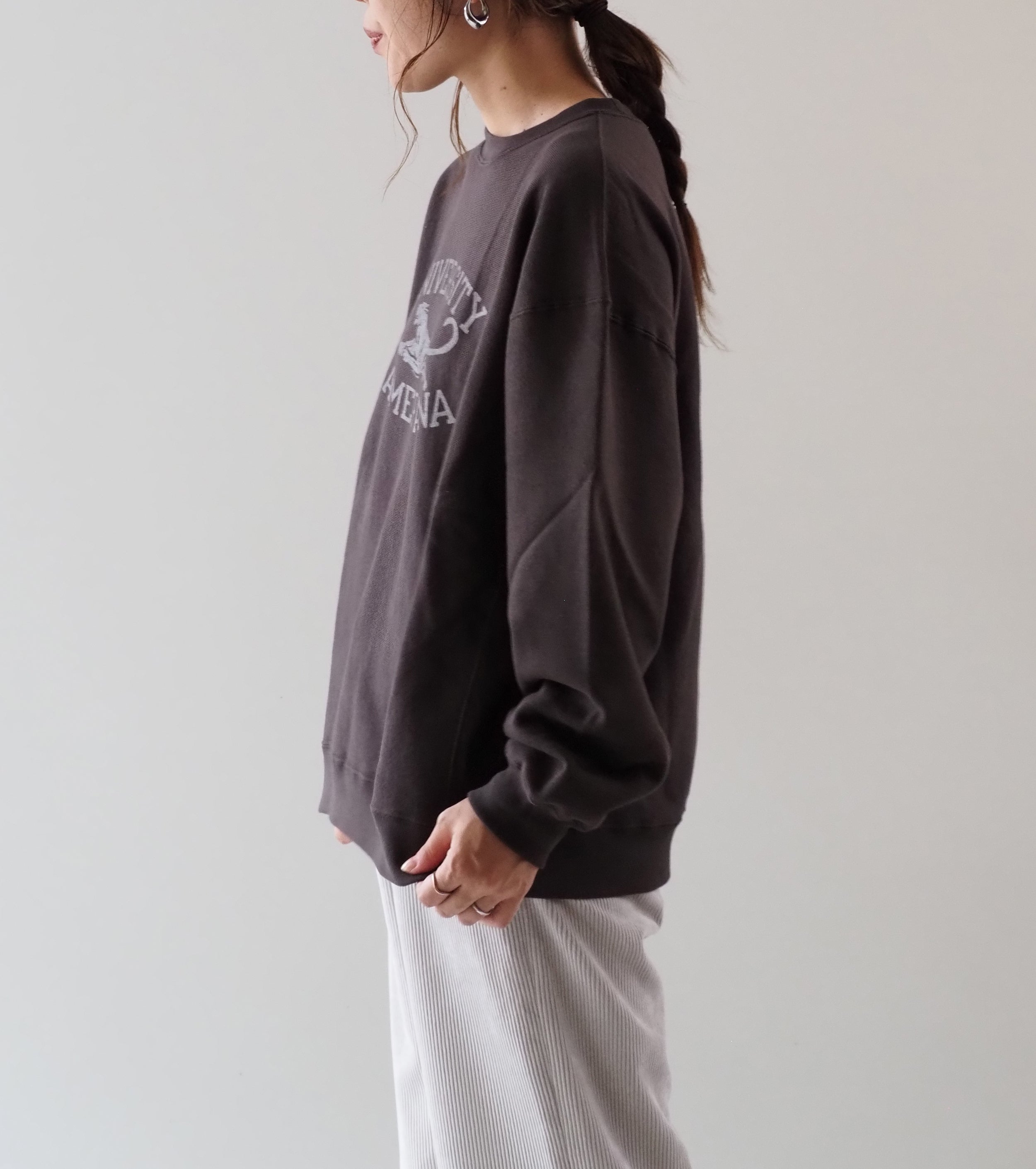 Americana Reverse Weave Crew neck Sweat Shirt , Dark Brown