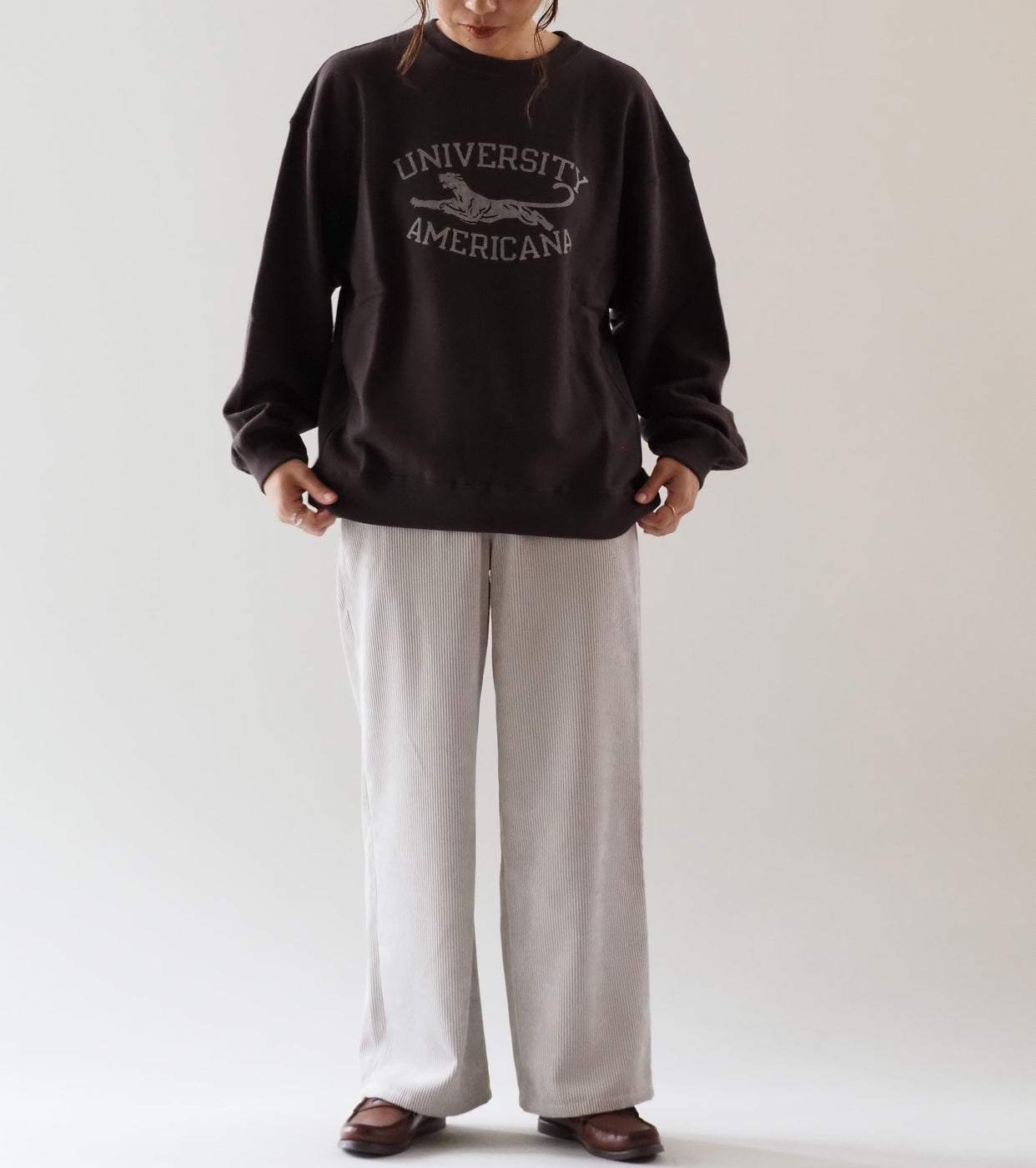 Americana Reverse Weave Crew neck Sweat Shirt , Dark Brown