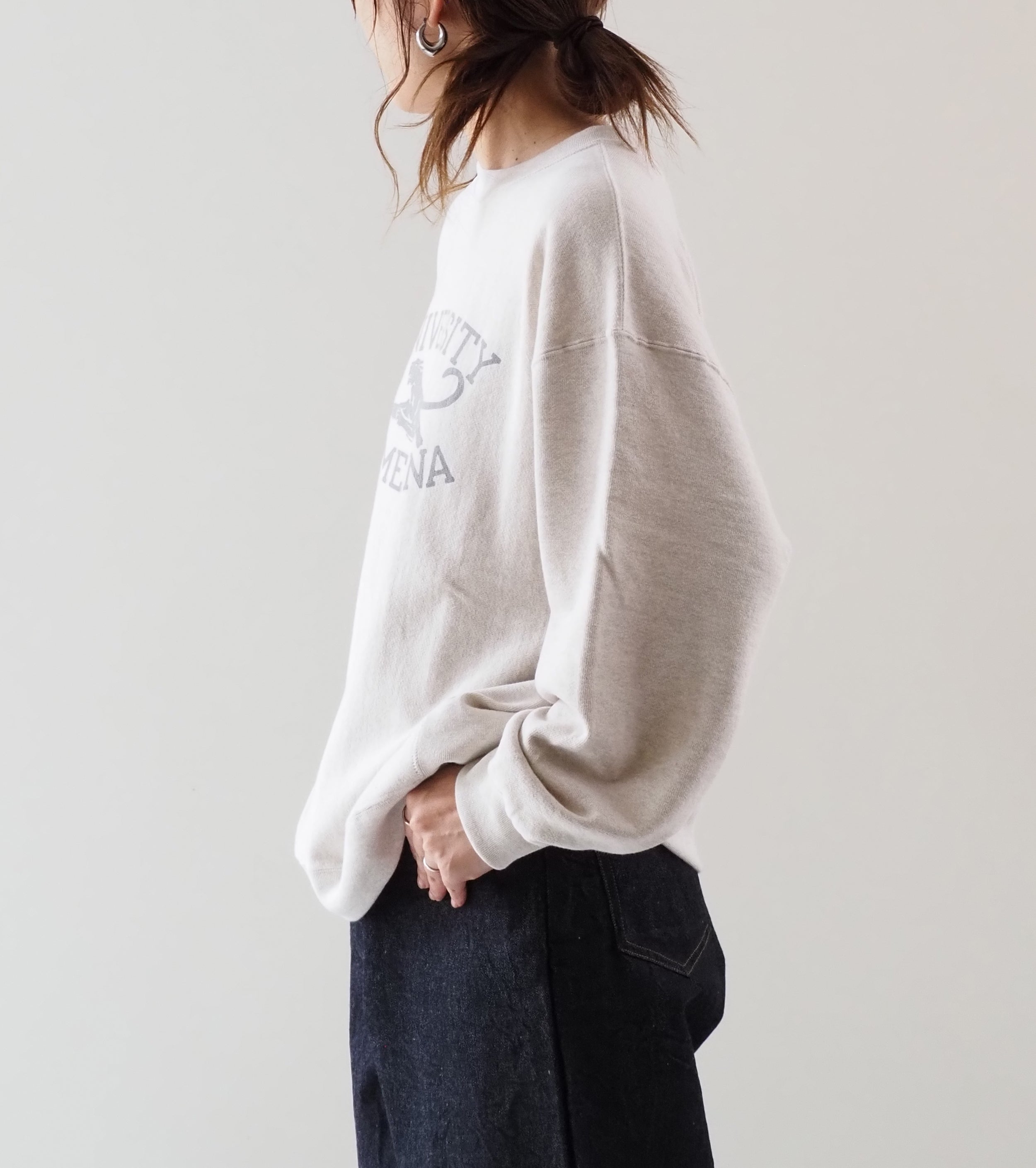 Americana Reverse Weave Crew neck Sweat Shirt , Oatmeal