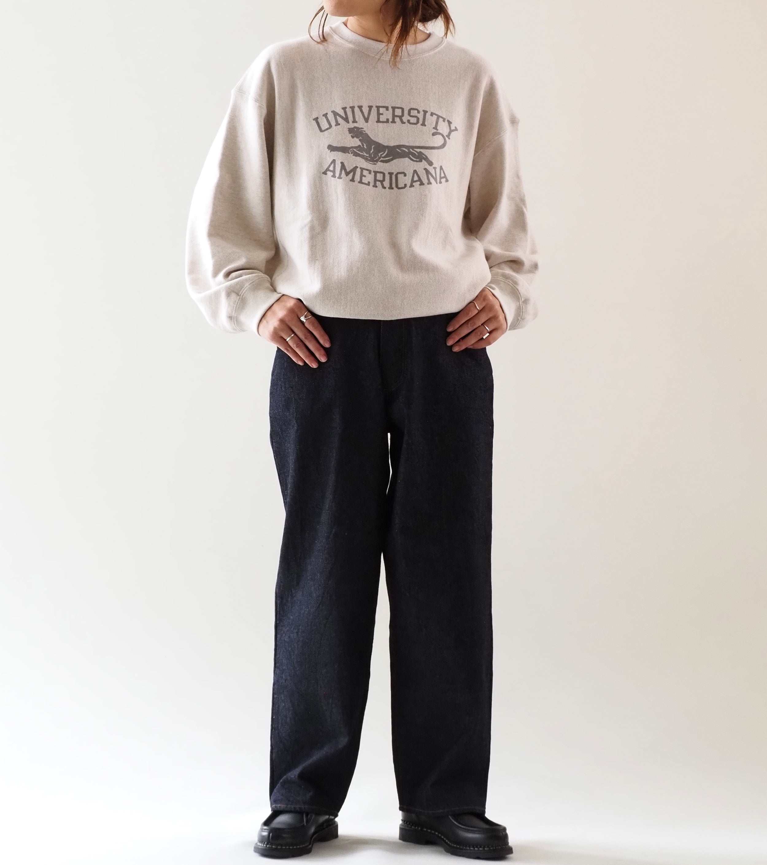 Americana Reverse Weave Crew neck Sweat Shirt , Oatmeal