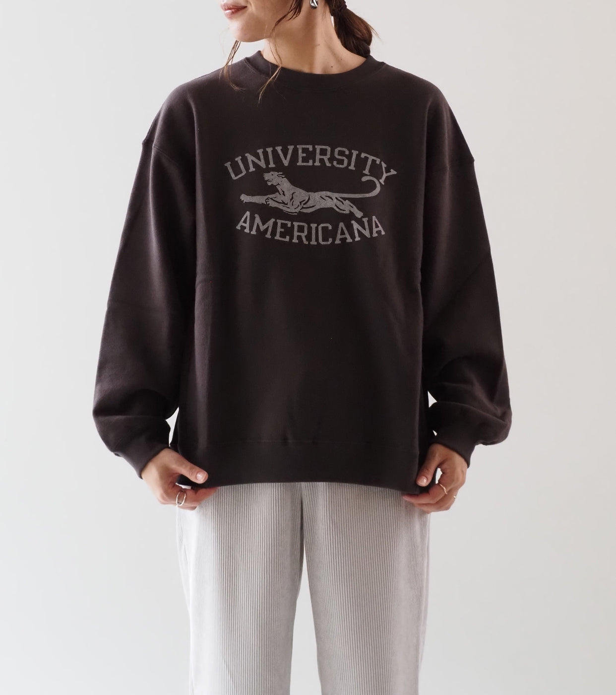Americana Reverse Weave Crew neck Sweat Shirt , Dark Brown