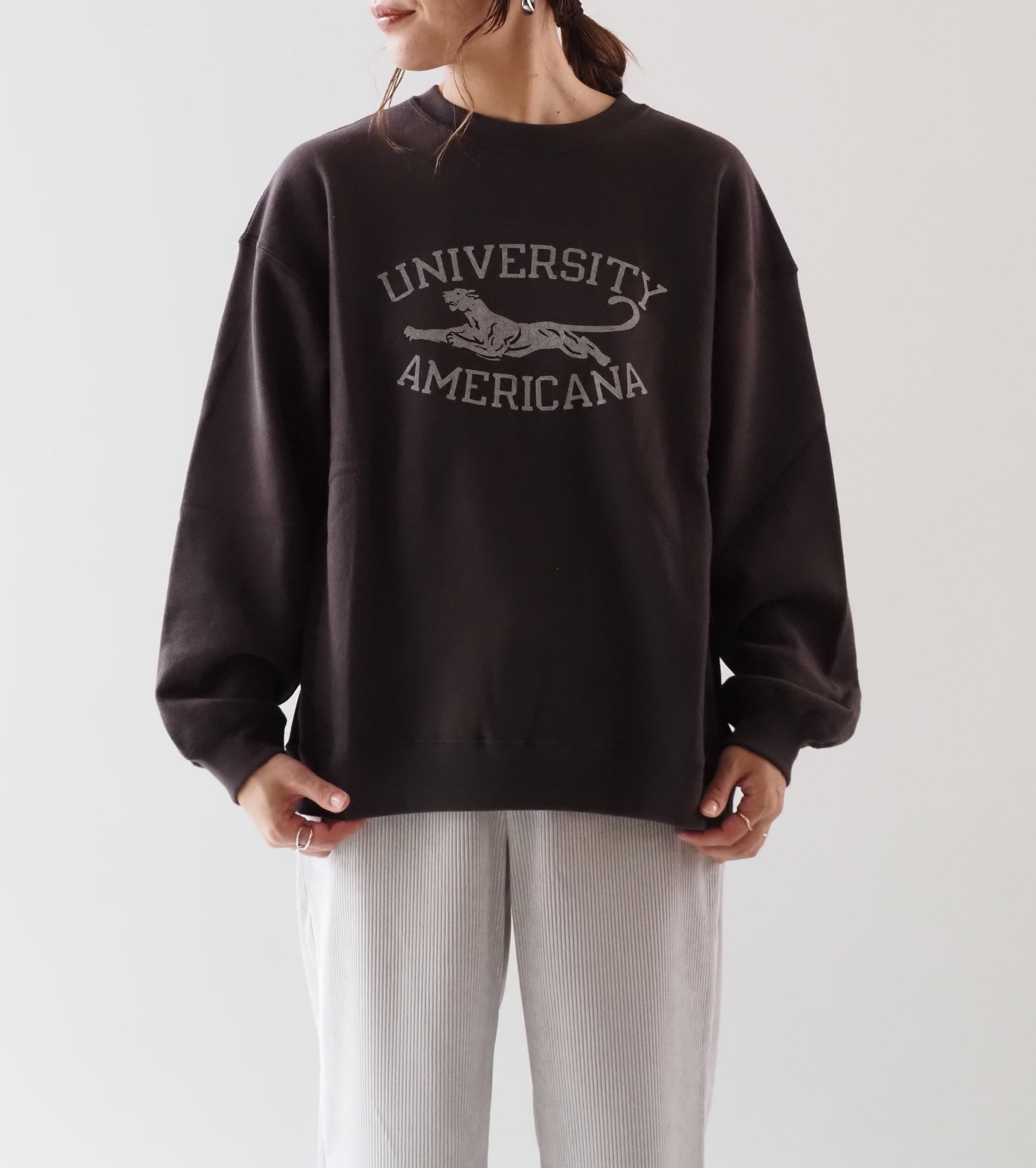 Americana Reverse Weave Crew neck Sweat Shirt , Dark Brown