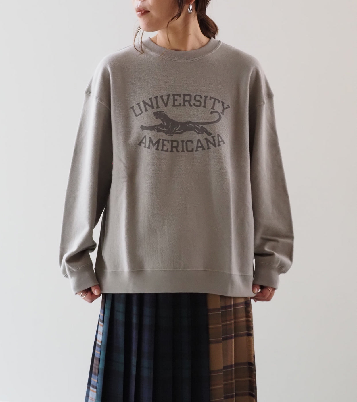 Americana Reverse Weave Crew neck Sweat Shirt , Greige