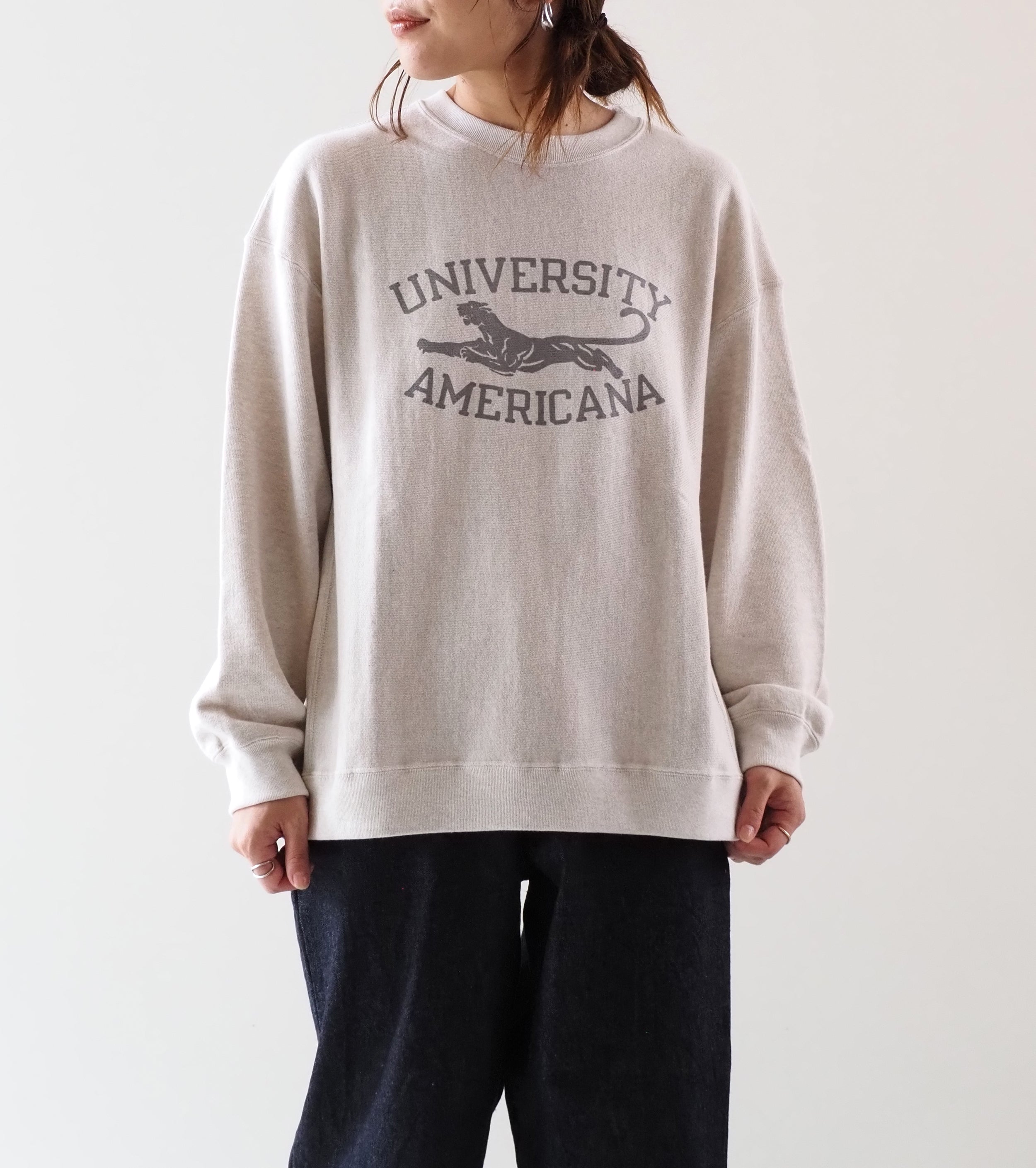 Americana Reverse Weave Crew neck Sweat Shirt , Oatmeal
