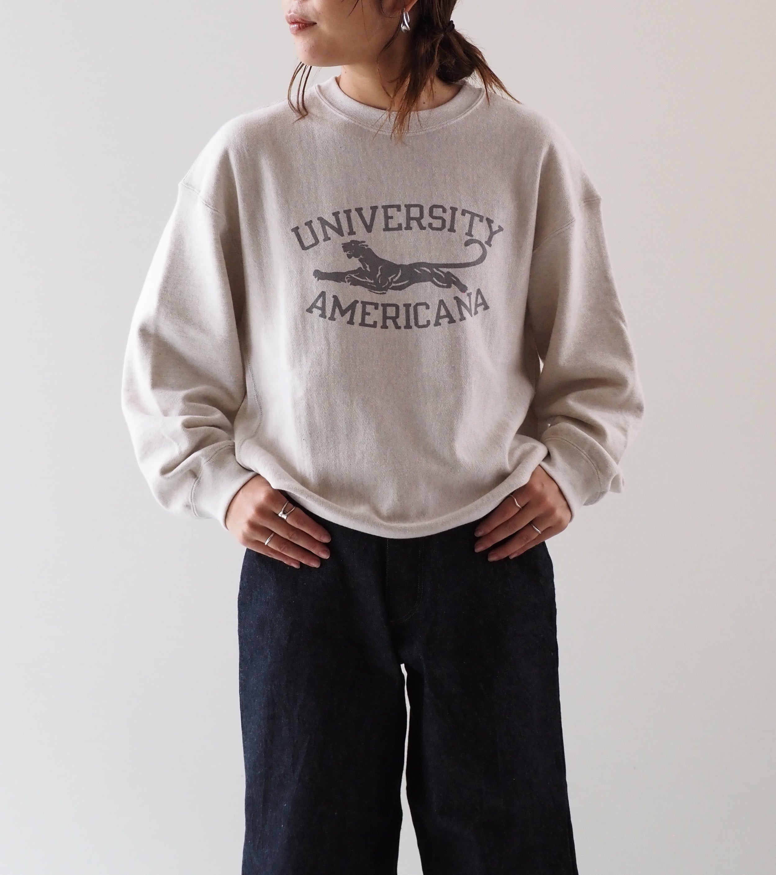 Americana Reverse Weave Crew neck Sweat Shirt , Oatmeal