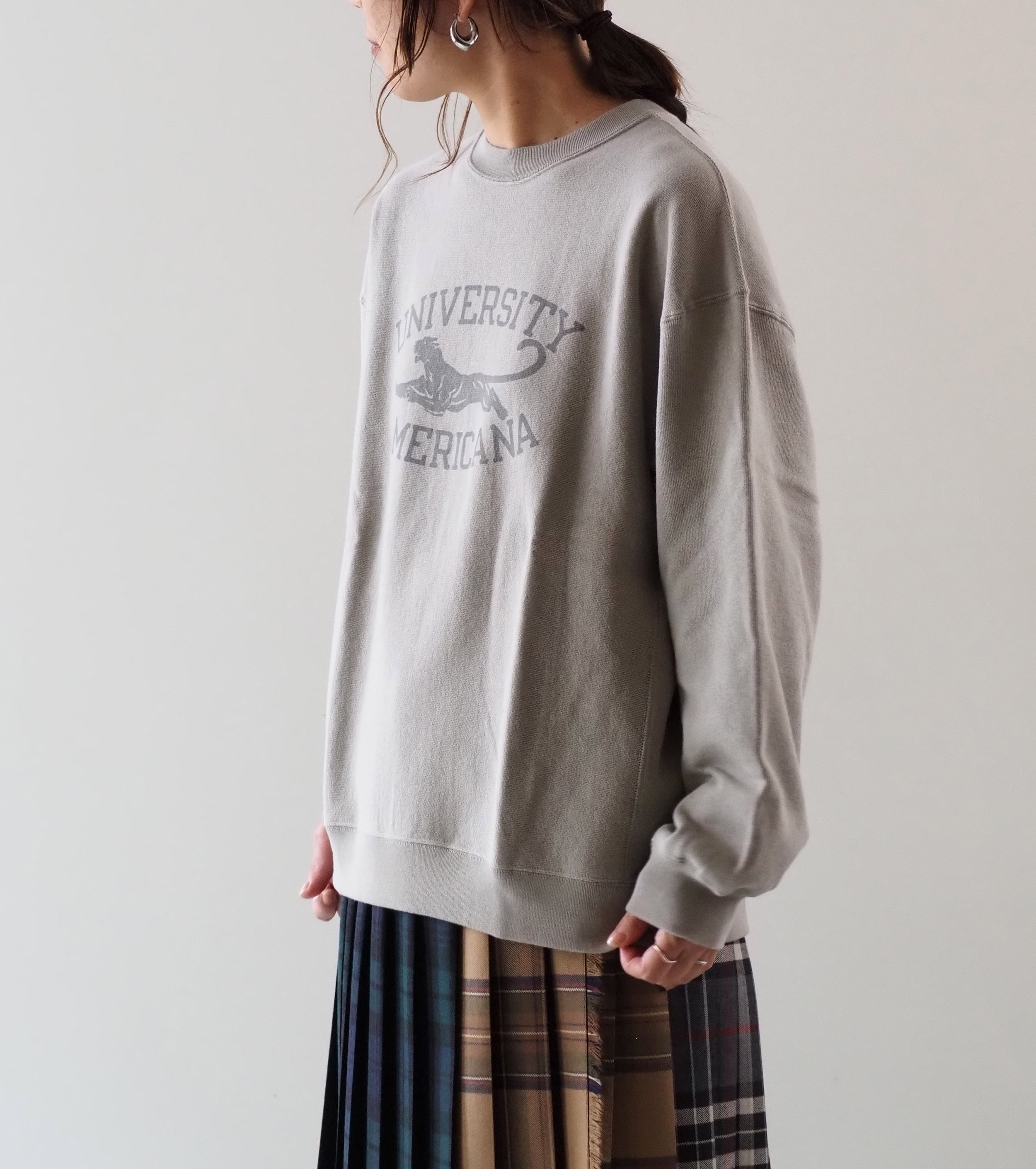 Americana Reverse Weave Crew neck Sweat Shirt , Greige