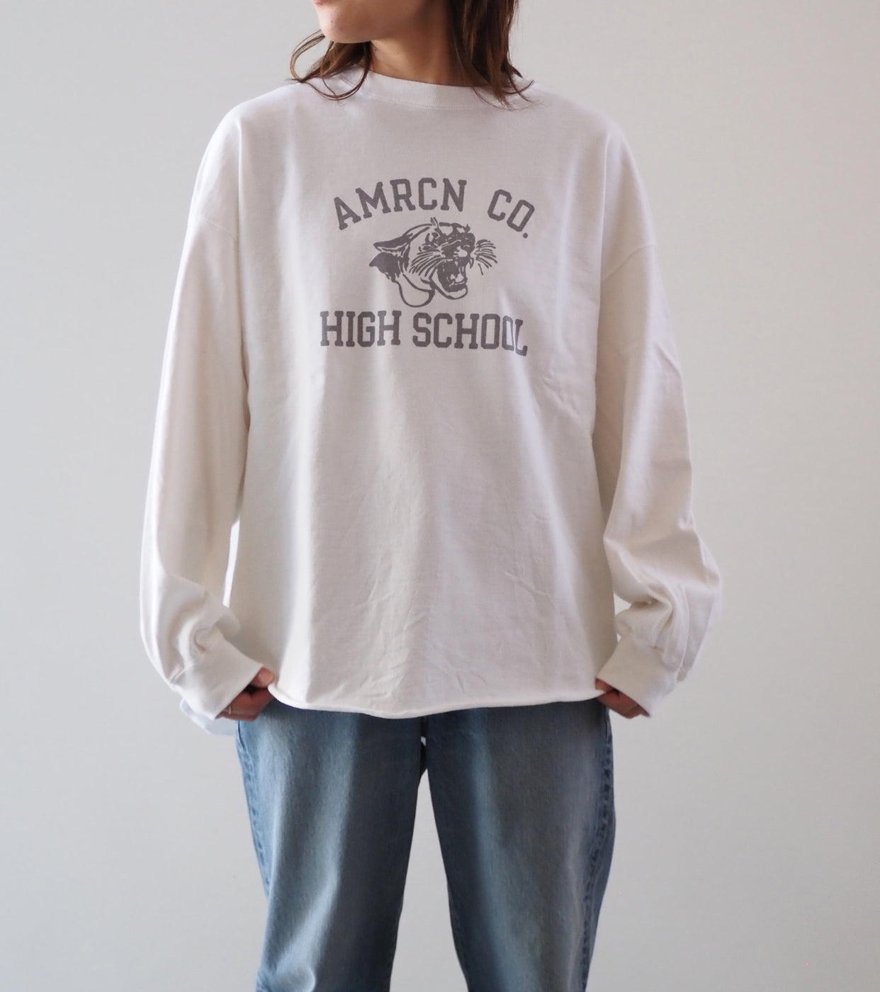 Americana USED加工 ロングスリーブ ティーシャツ  , White