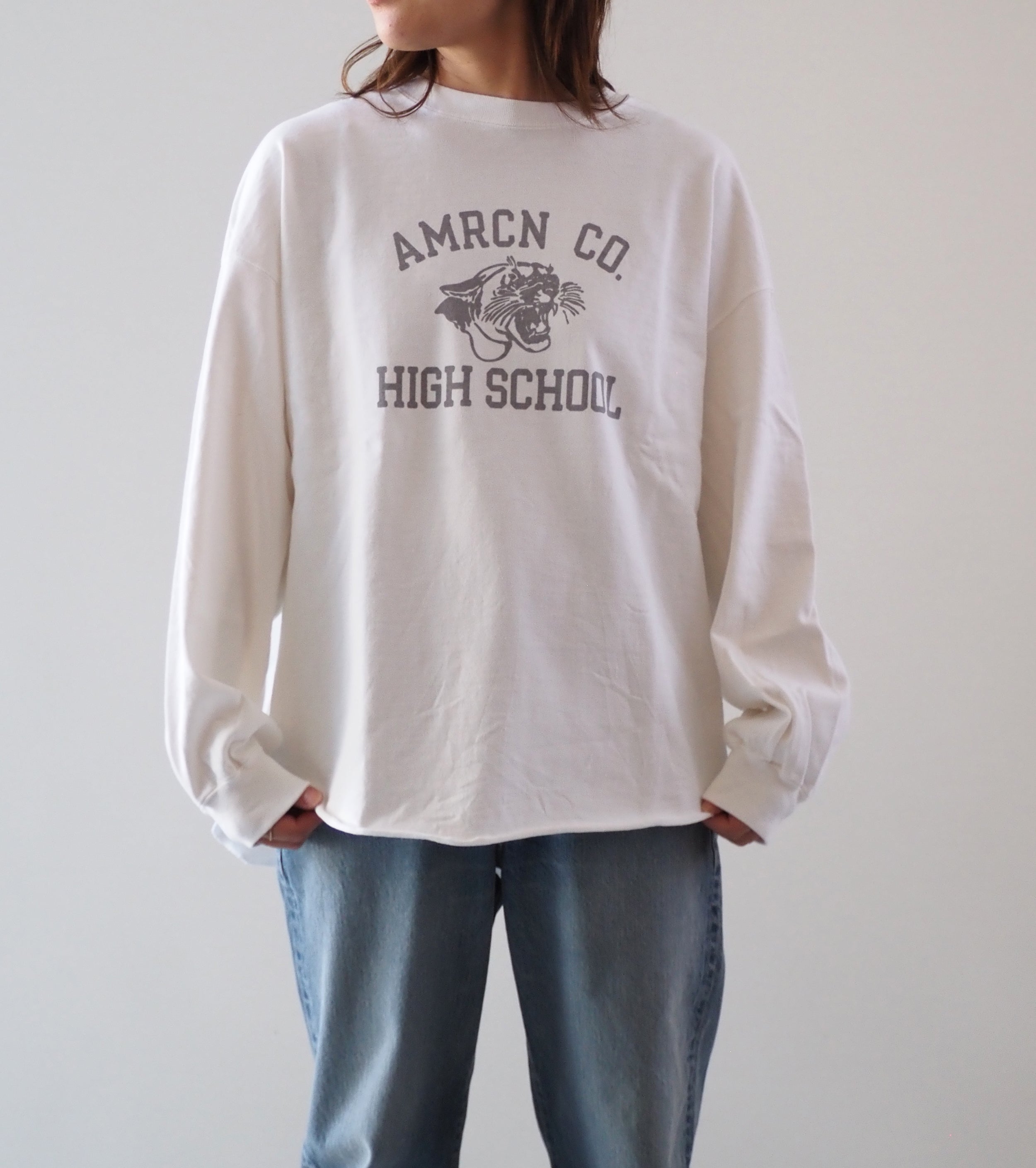 Americana USED加工 ロングスリーブ ティーシャツ  , White