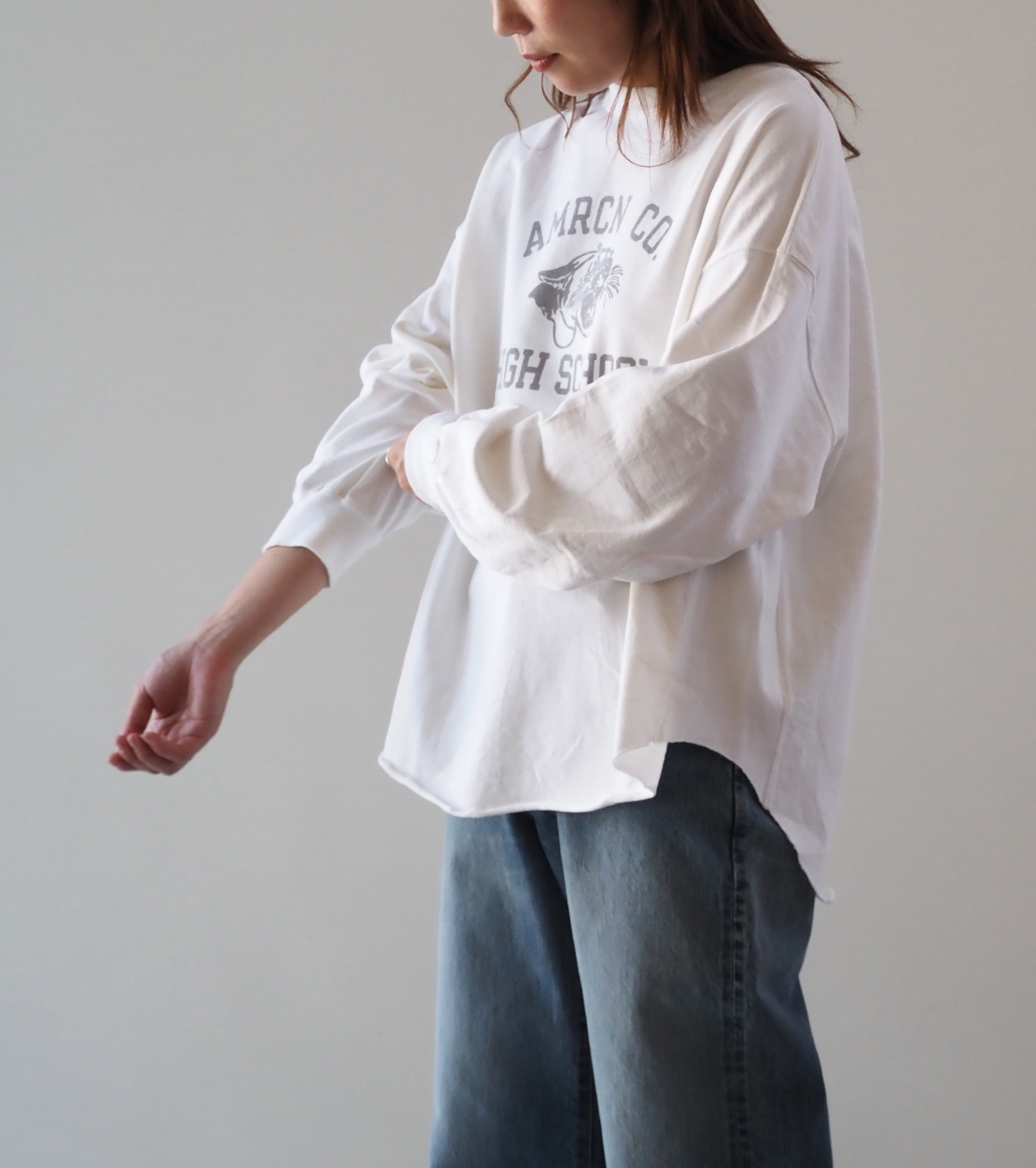 Americana USED加工 ロングスリーブ ティーシャツ  , White