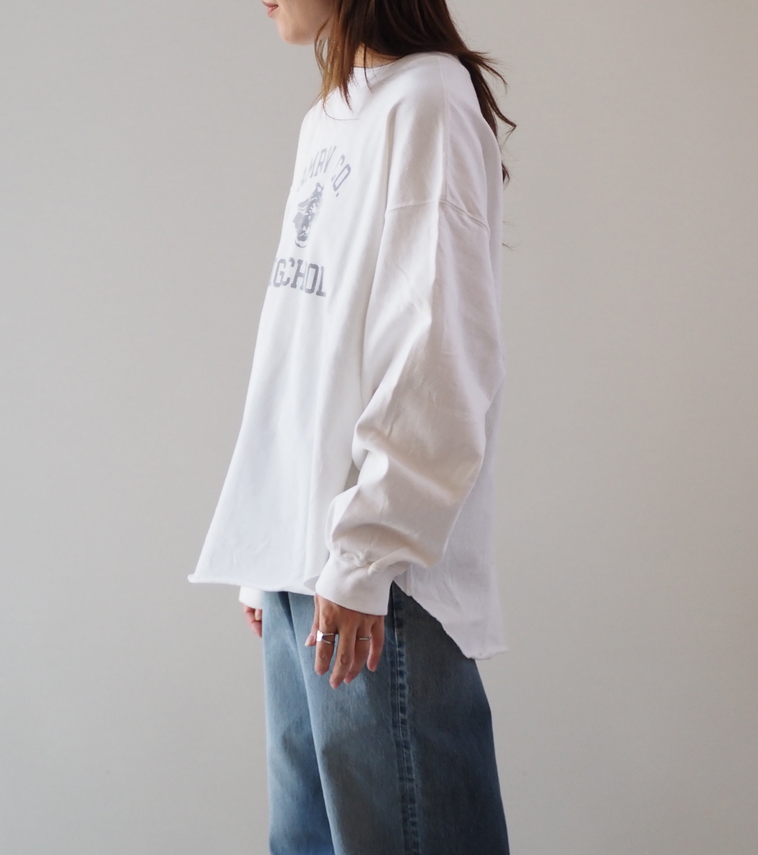 Americana USED加工 ロングスリーブ ティーシャツ  , White