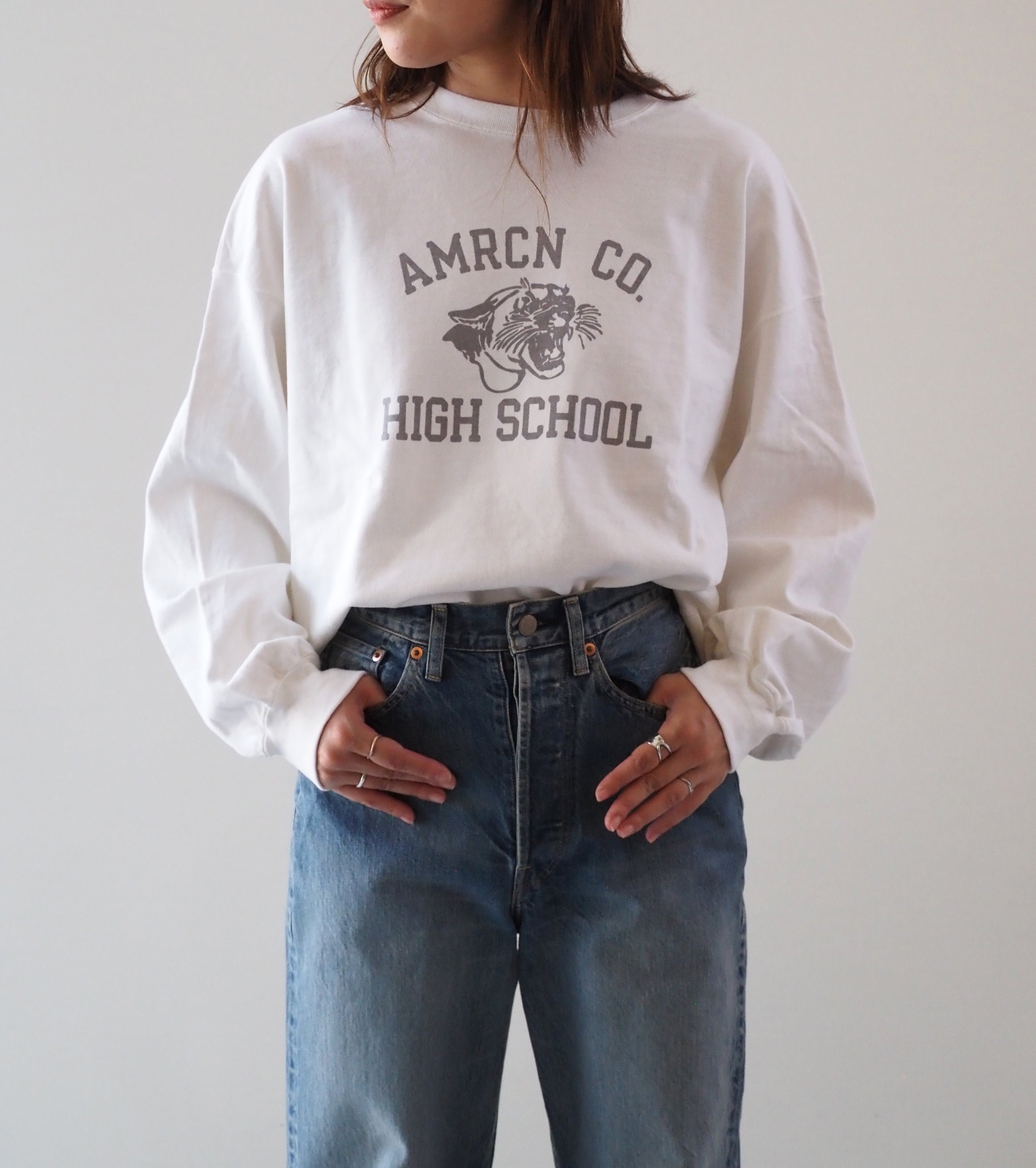 Americana USED加工 ロングスリーブ ティーシャツ  , White