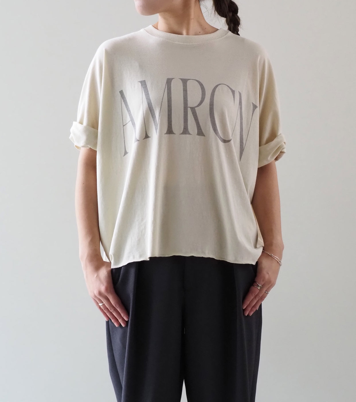 Americana クロップド ワイド ロールアップ ティーシャツ , Light Yellow