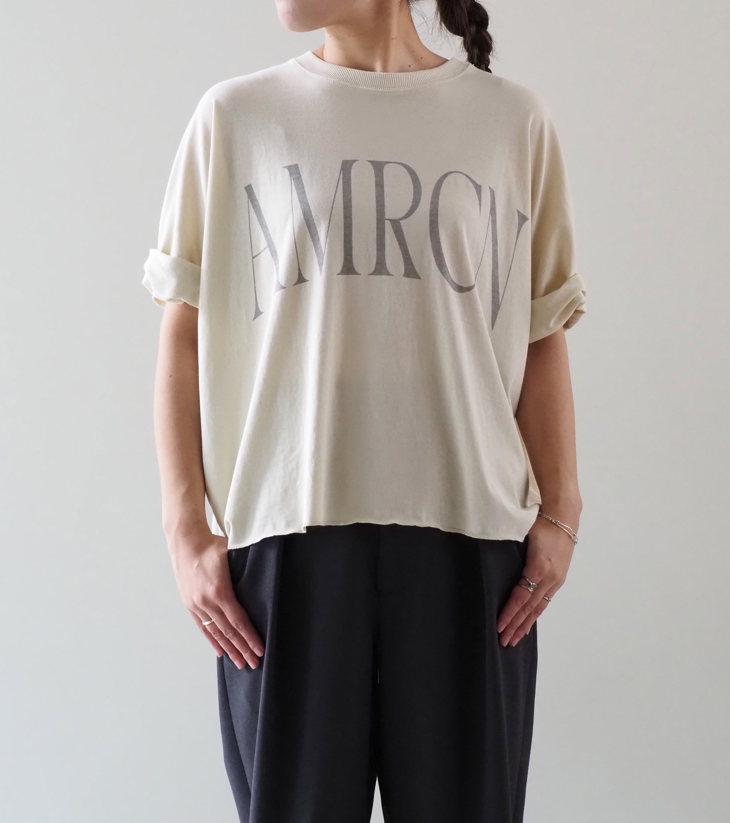 Americana クロップド ワイド ロールアップ ティーシャツ , Light Yellow