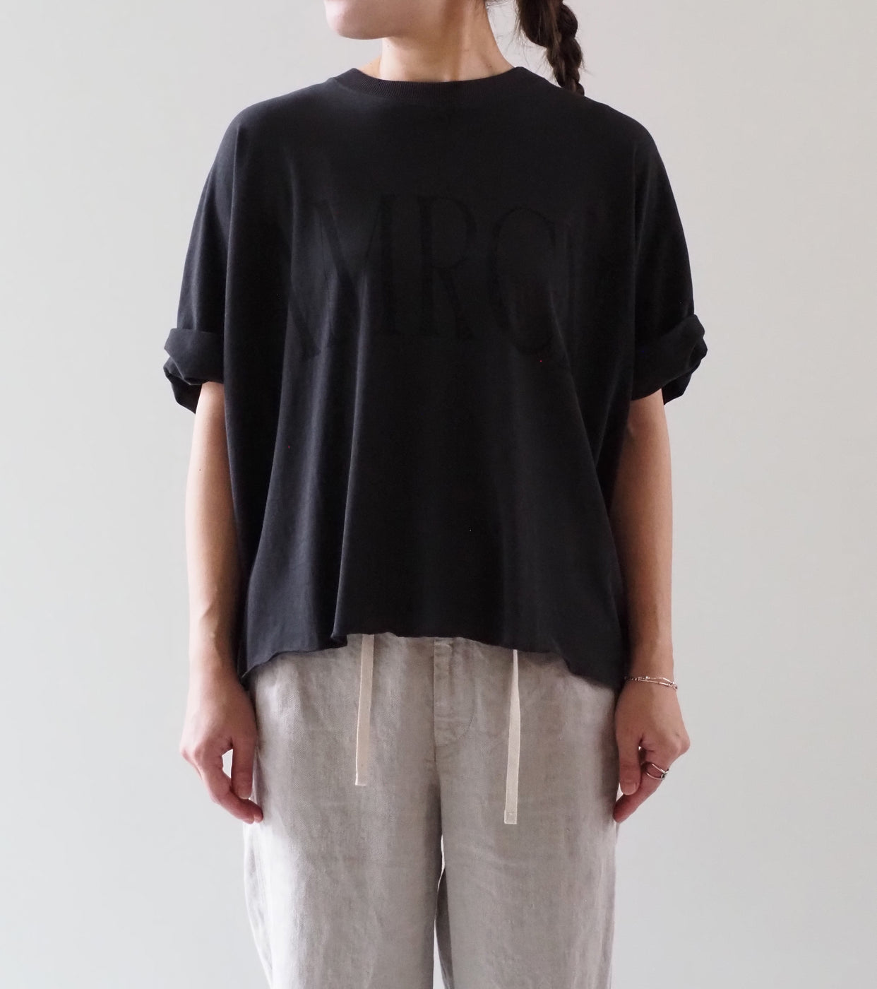 Americana クロップド ワイド ロールアップ ティーシャツ , Sumikuro