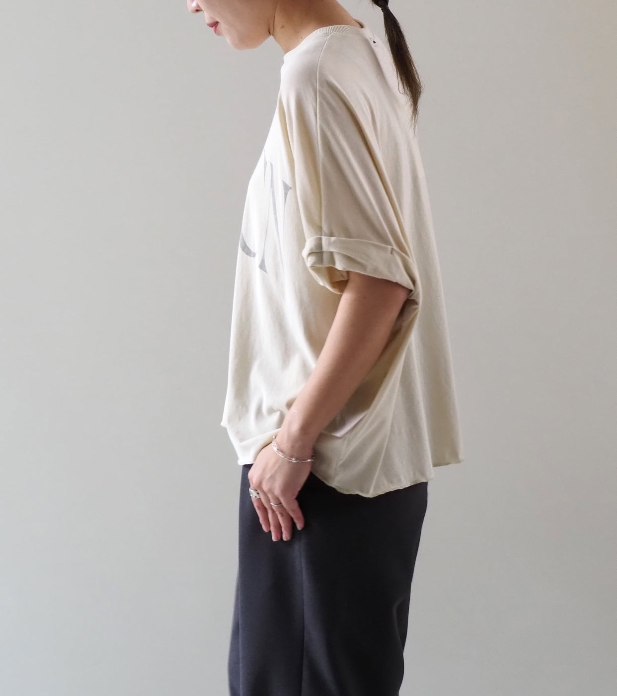 Americana クロップド ワイド ロールアップ ティーシャツ , Light Yellow