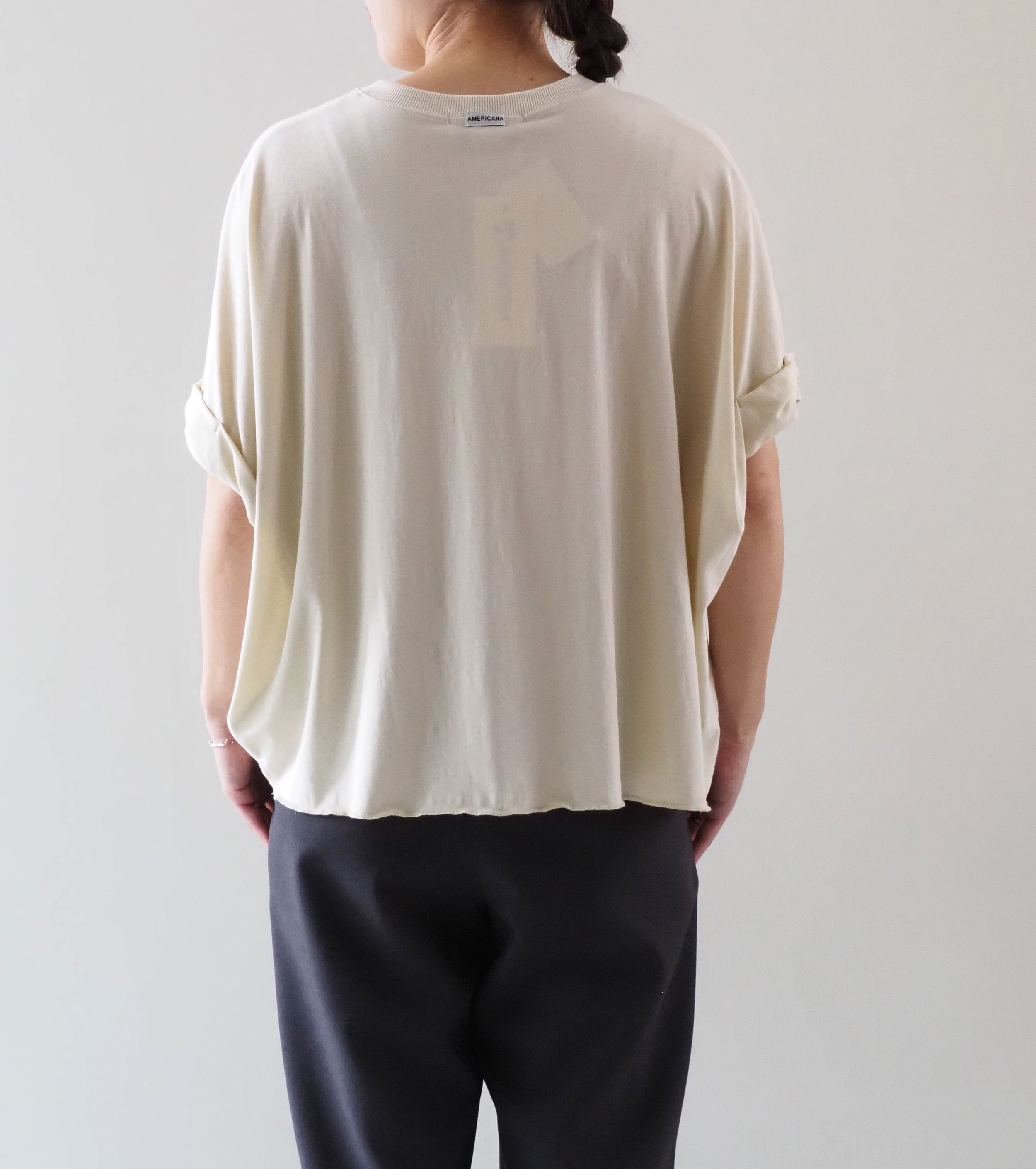 Americana クロップド ワイド ロールアップ ティーシャツ , Light Yellow