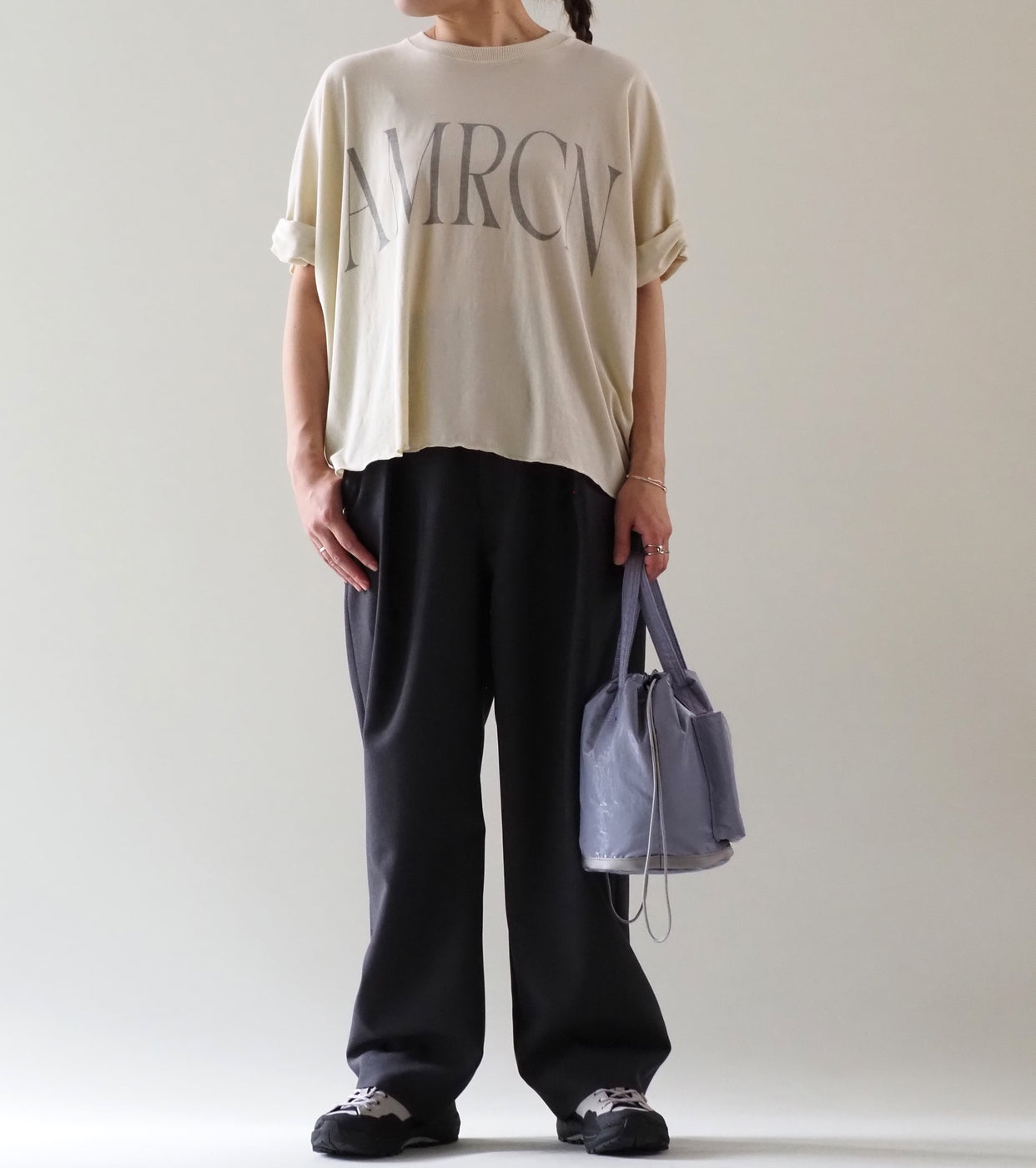 Americana クロップド ワイド ロールアップ ティーシャツ , Light Yellow