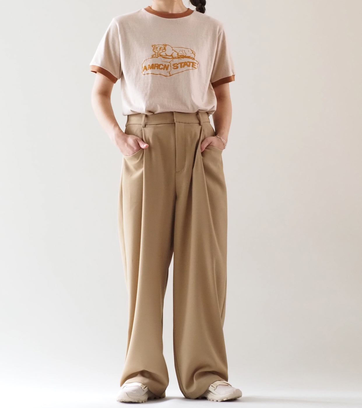 Americana Ringer T-shirt  , Ecru Beige