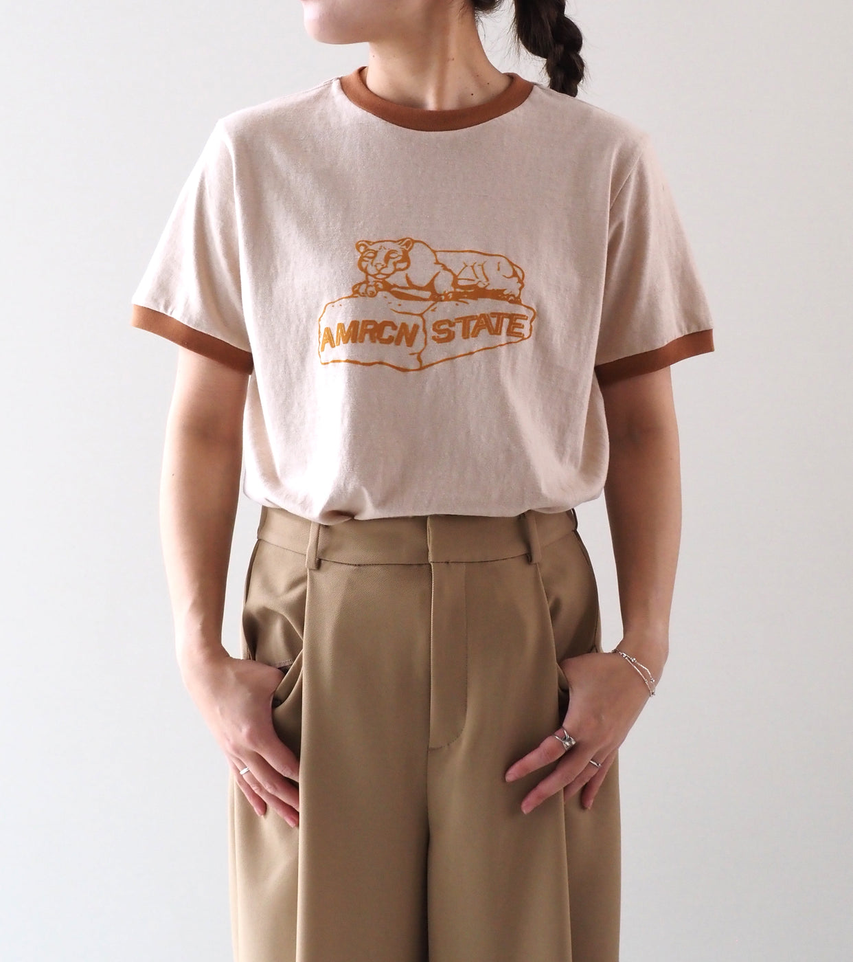 Americana Ringer T-shirt  , Ecru Beige