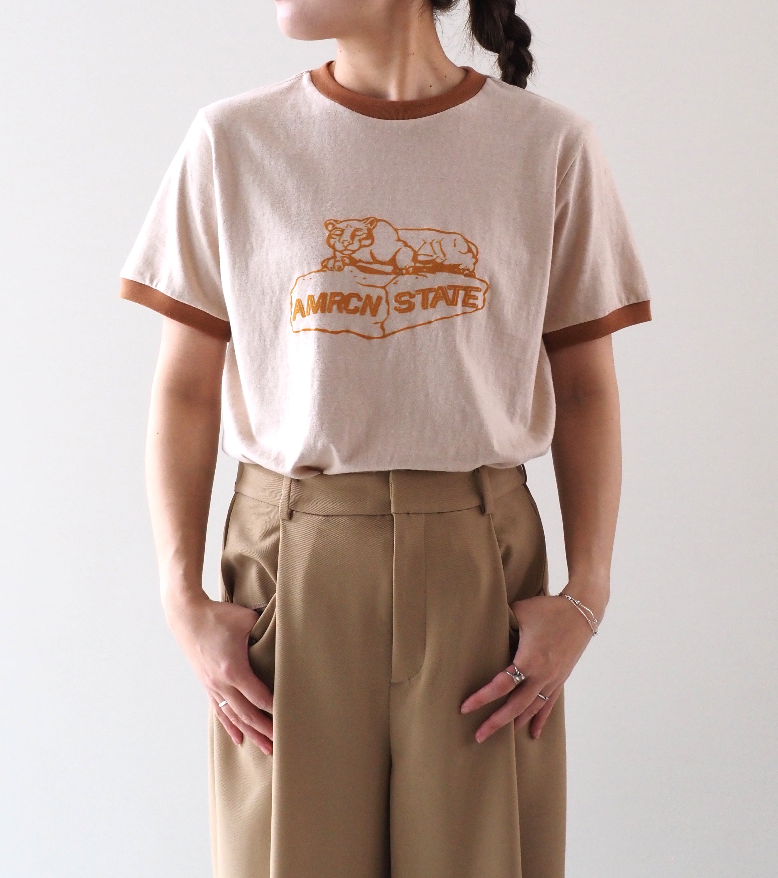 Americana Ringer T-shirt  , Ecru Beige