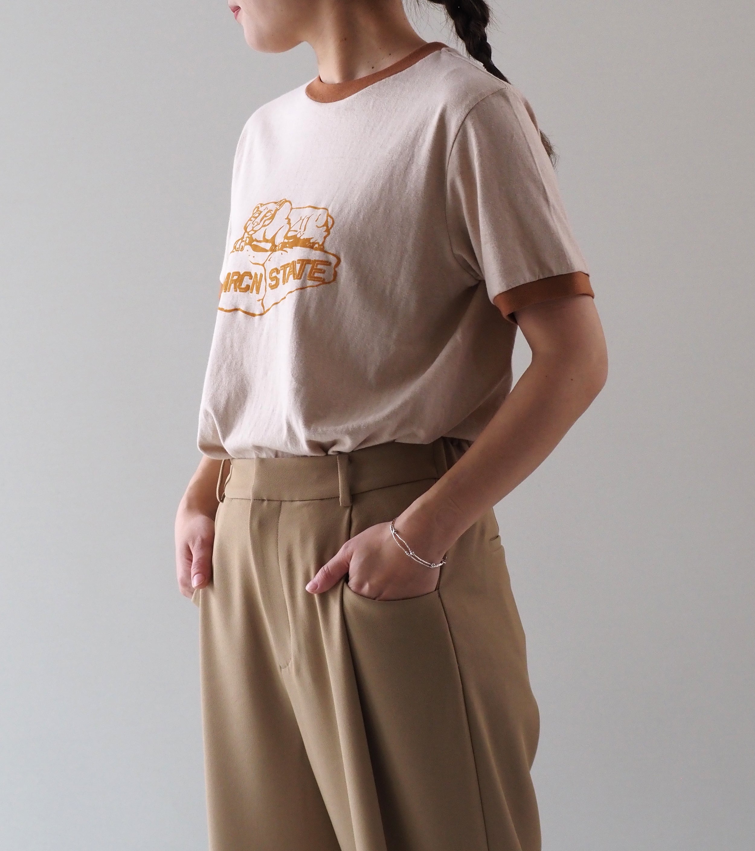 Americana Ringer T-shirt  , Ecru Beige