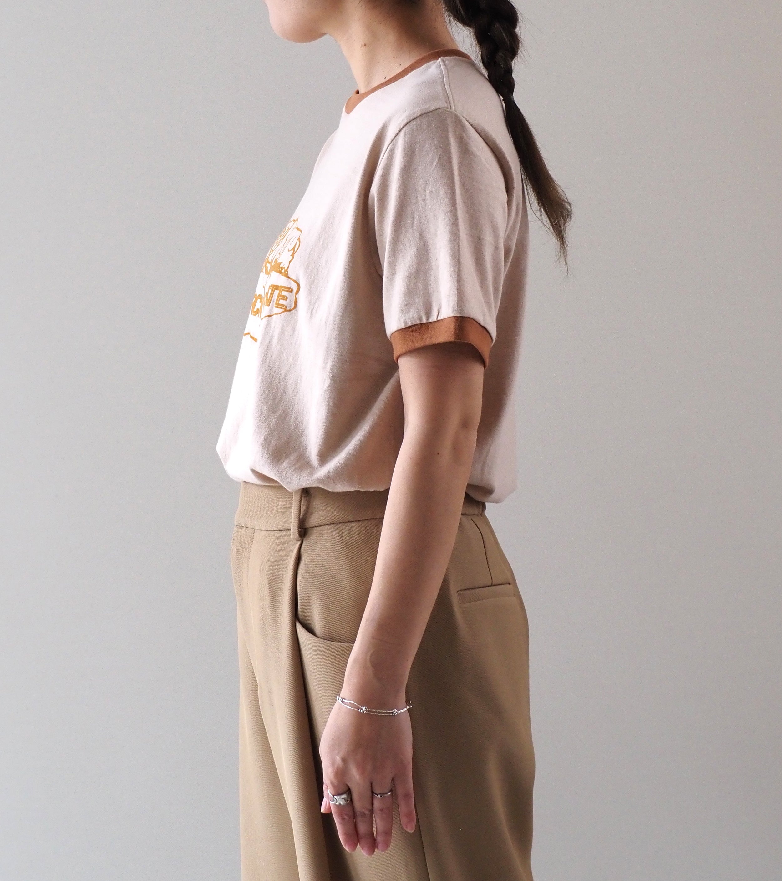 Americana Ringer T-shirt  , Ecru Beige