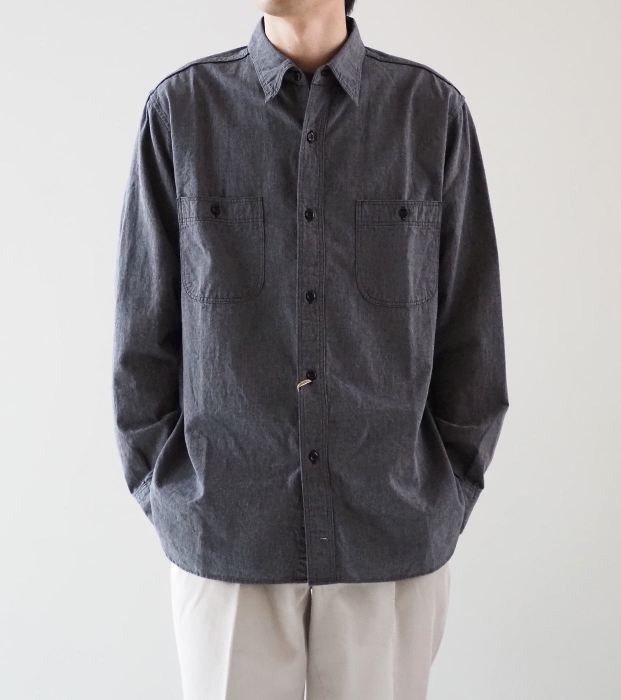 Orslow リラックスフィット シャンブレーシャツ , Gray
