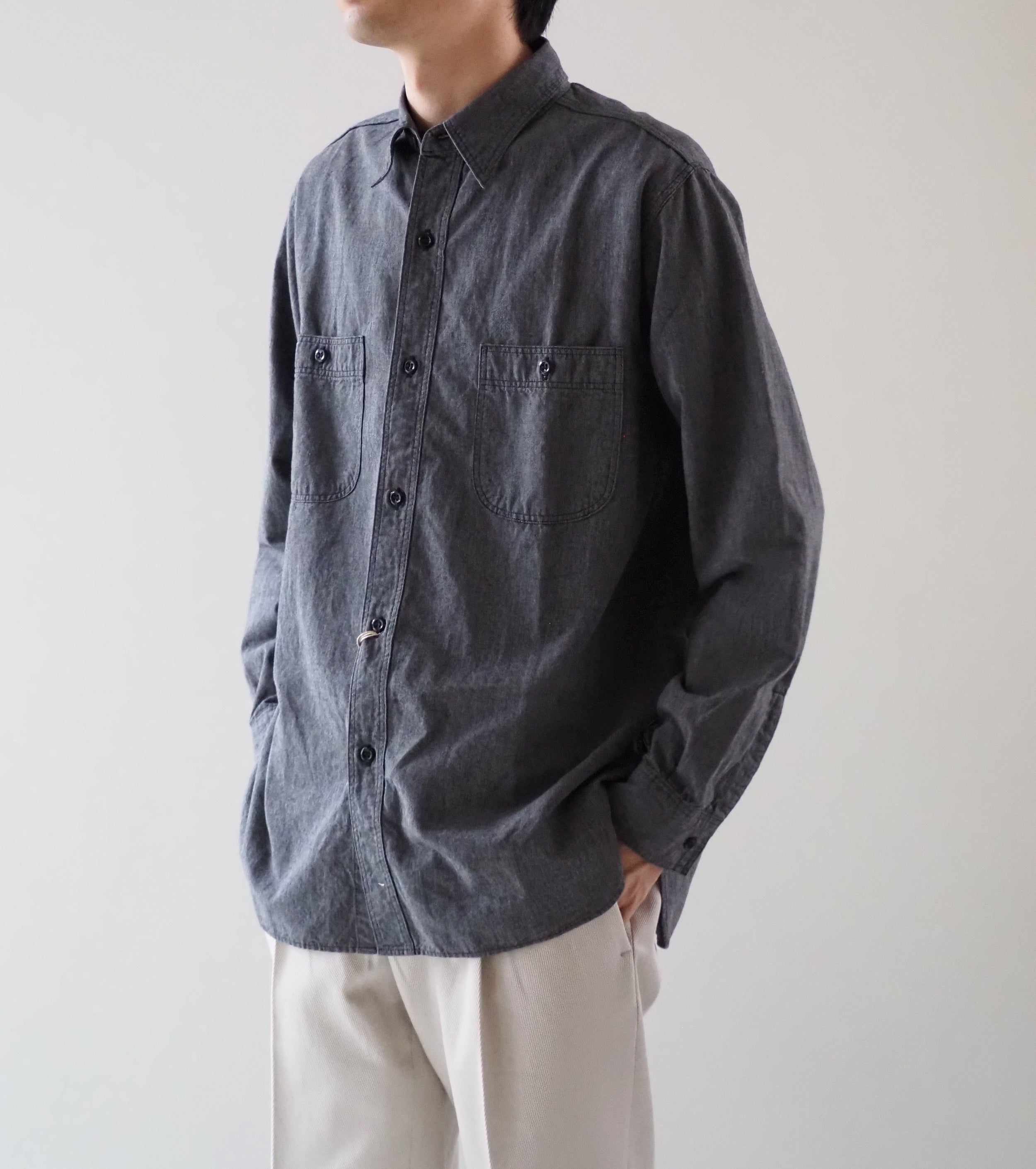 Orslow リラックスフィット シャンブレーシャツ , Gray