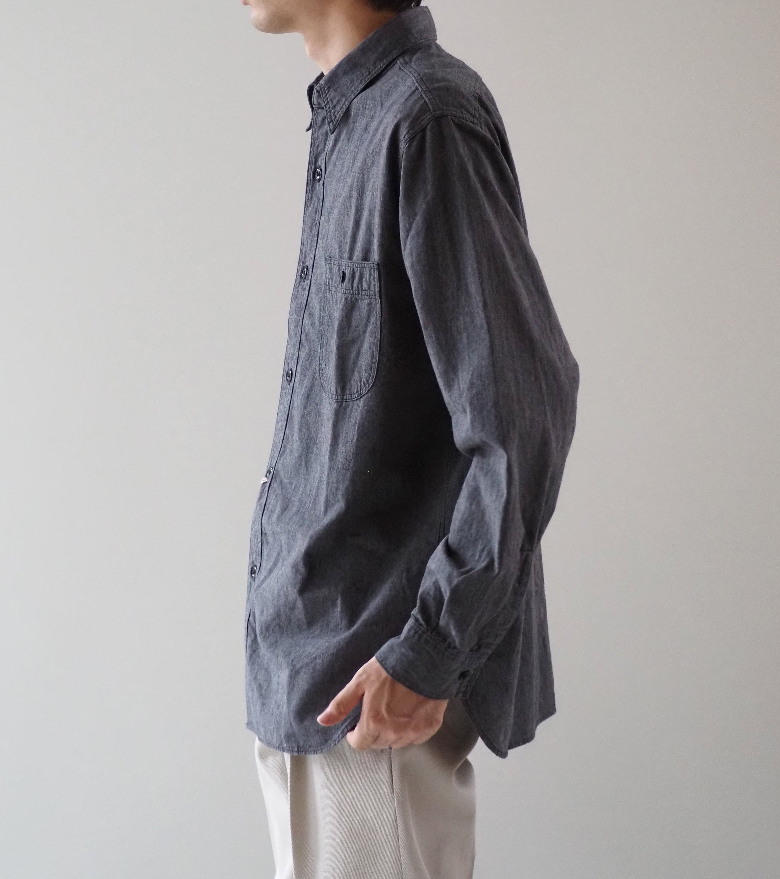 Orslow リラックスフィット シャンブレーシャツ , Gray