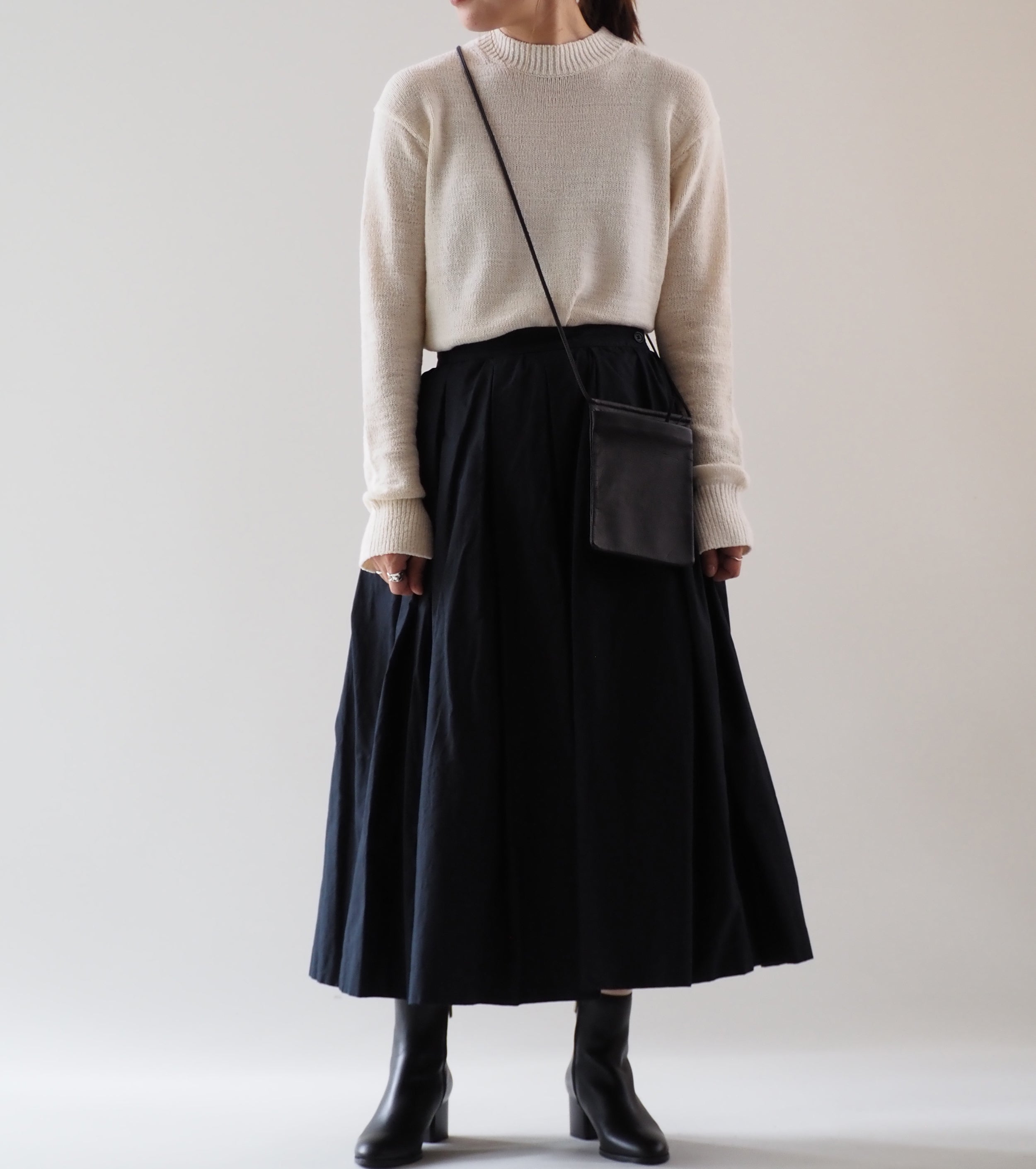 YAECA CANVAS DESIGN タック スカート , Dark Navy