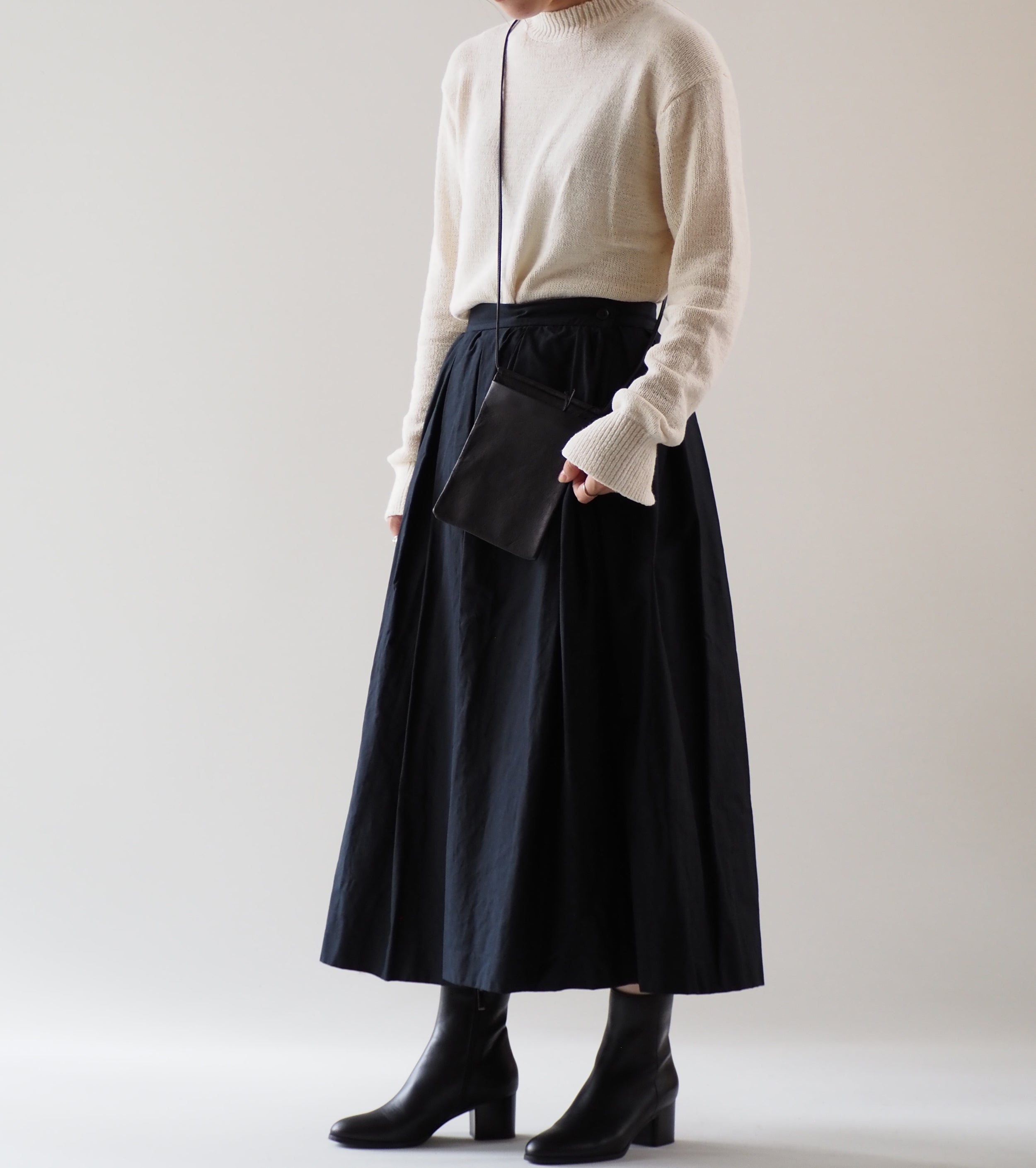 YAECA CANVAS DESIGN タック スカート , Dark Navy