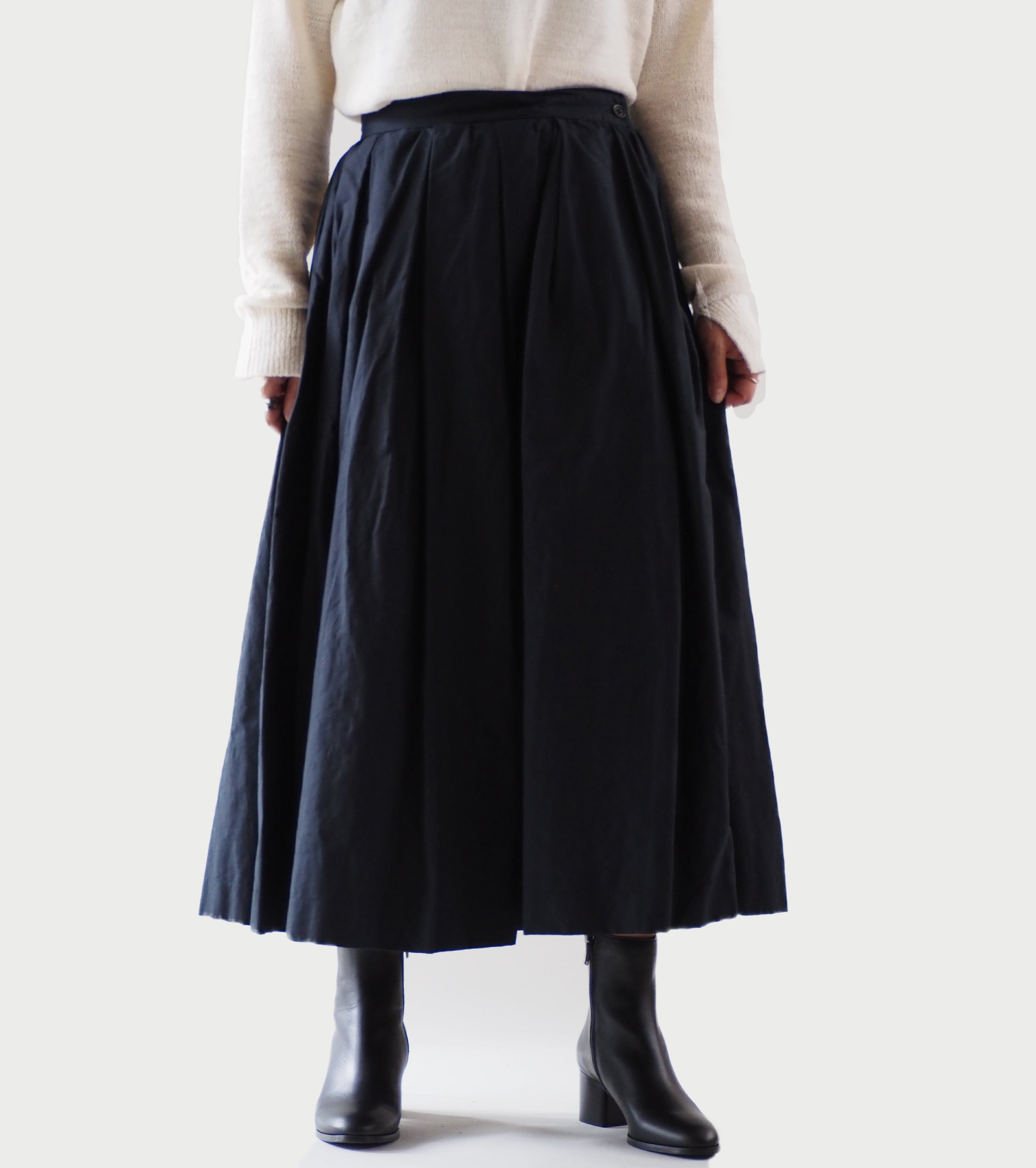 YAECA CANVAS DESIGN タック スカート , Dark Navy