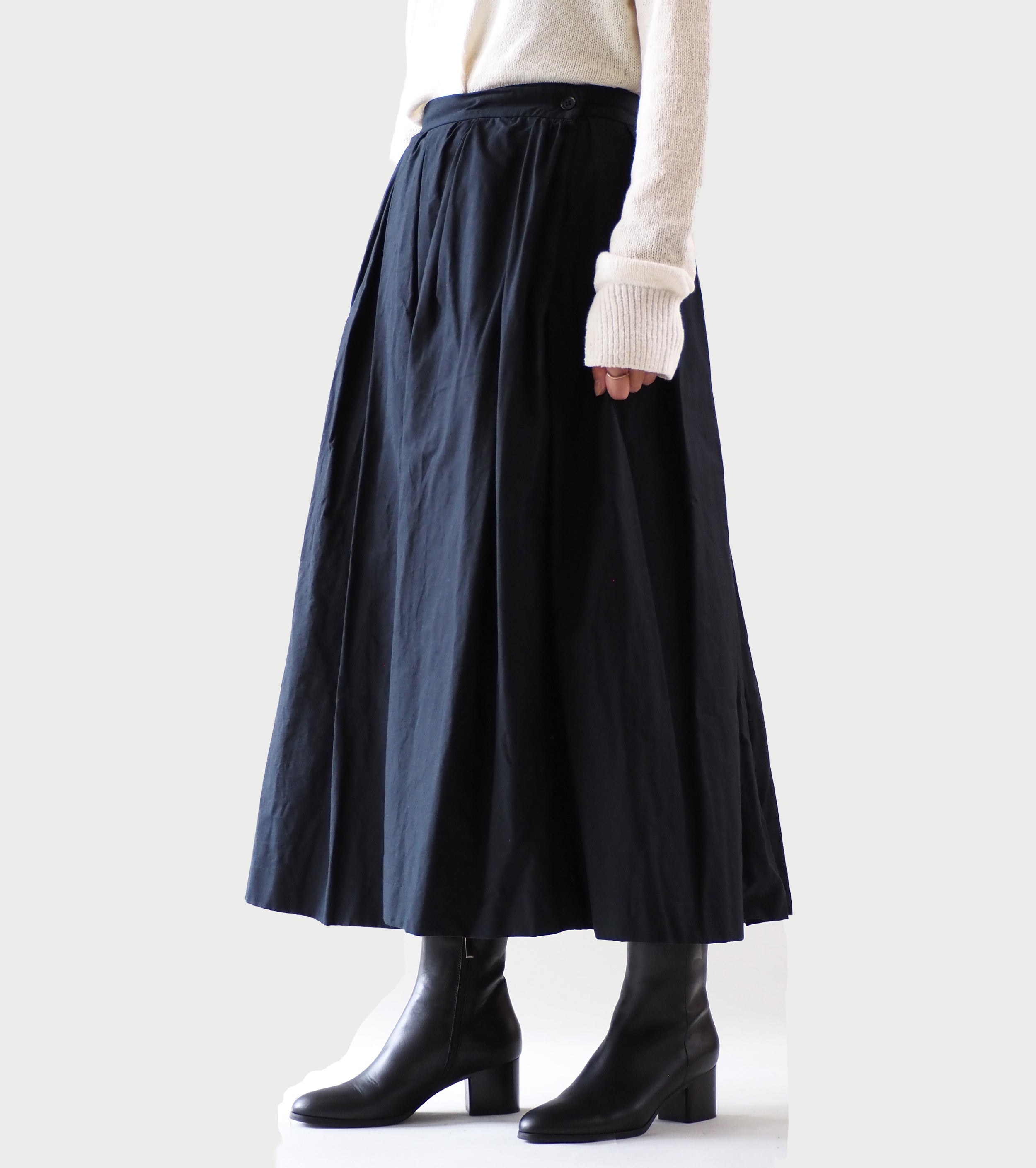 YAECA CANVAS DESIGN タック スカート , Dark Navy