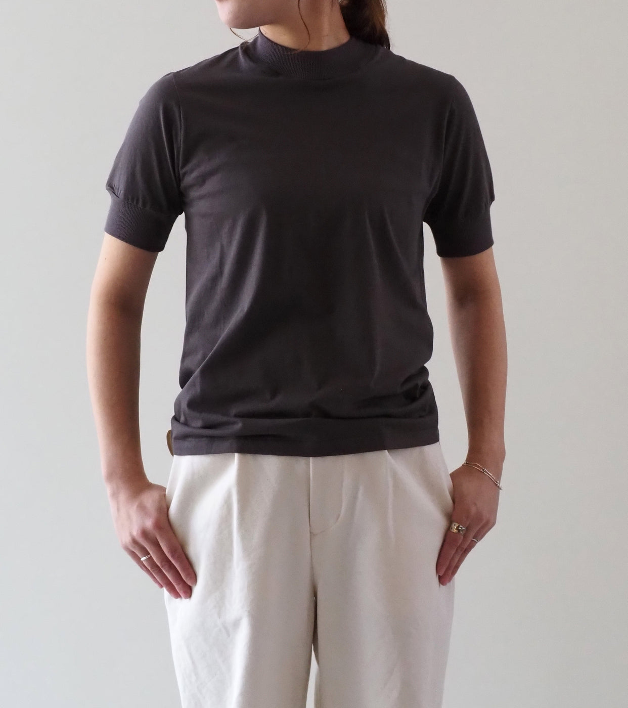 ALWEL モックネック Tシャツ , Dark Brown