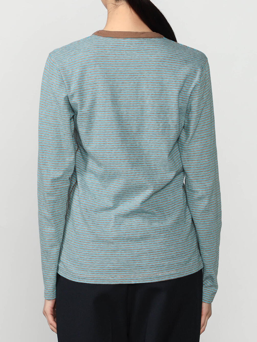 Oblada マルチ ボーダー ロング ティーシャツ , Chocomint