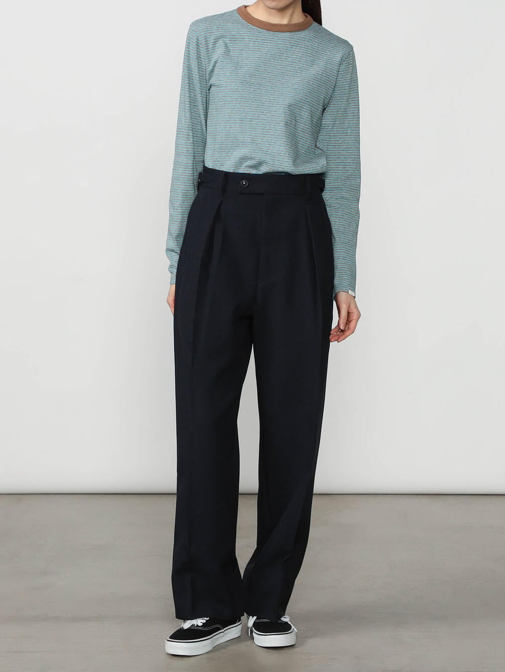 Oblada マルチ ボーダー ロング ティーシャツ , Chocomint