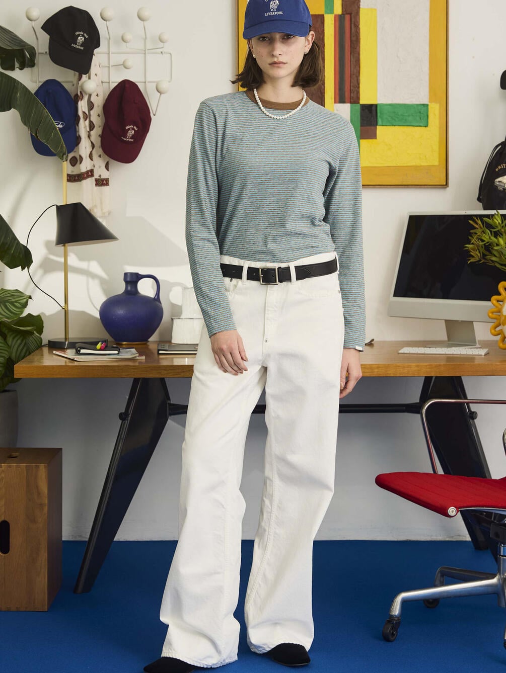 Oblada マルチ ボーダー ロング ティーシャツ , Chocomint