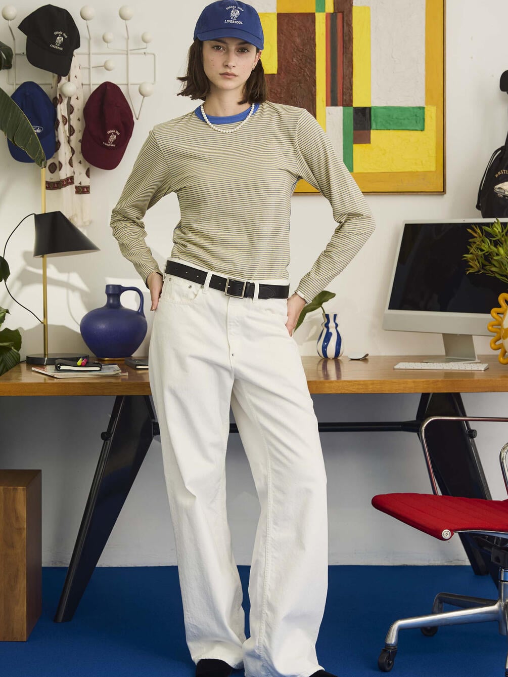 Oblada マルチ ボーダー ロング ティーシャツ , Yellow